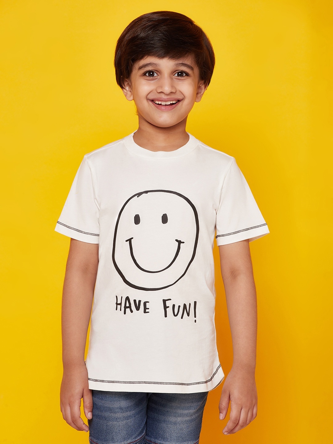 

SPUNKIES Boys White Printed Organic Cotton T-shirt