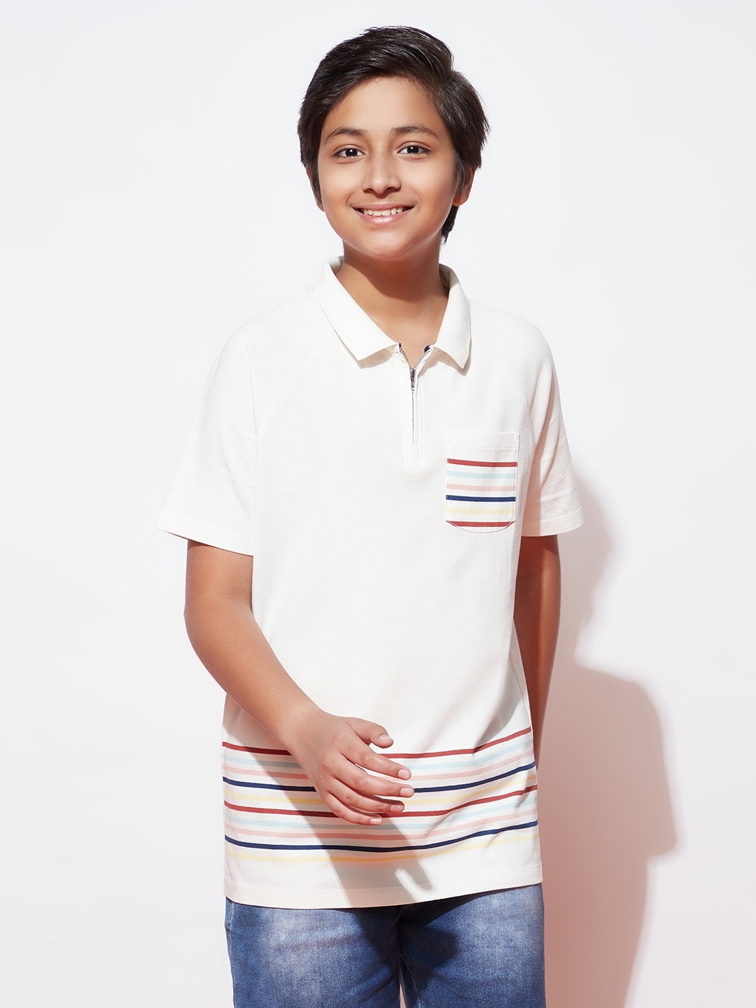 

SPUNKIES Boys White Striped Organic Cotton T-shirt