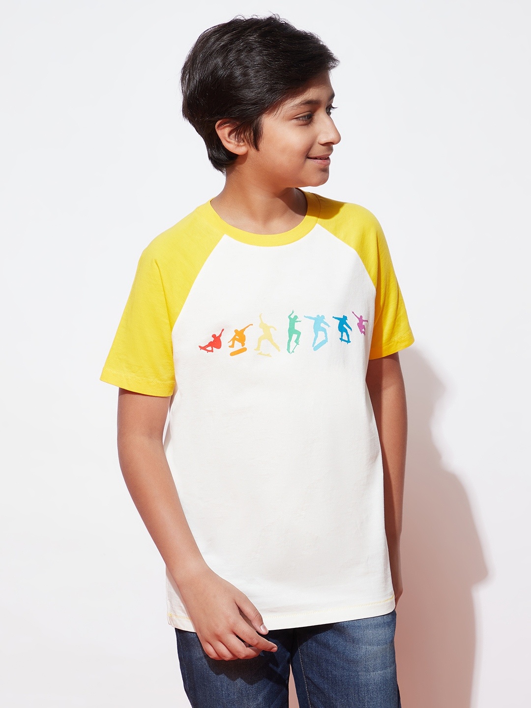 

SPUNKIES Boys White & Yellow Printed Organic Cotton T-shirt