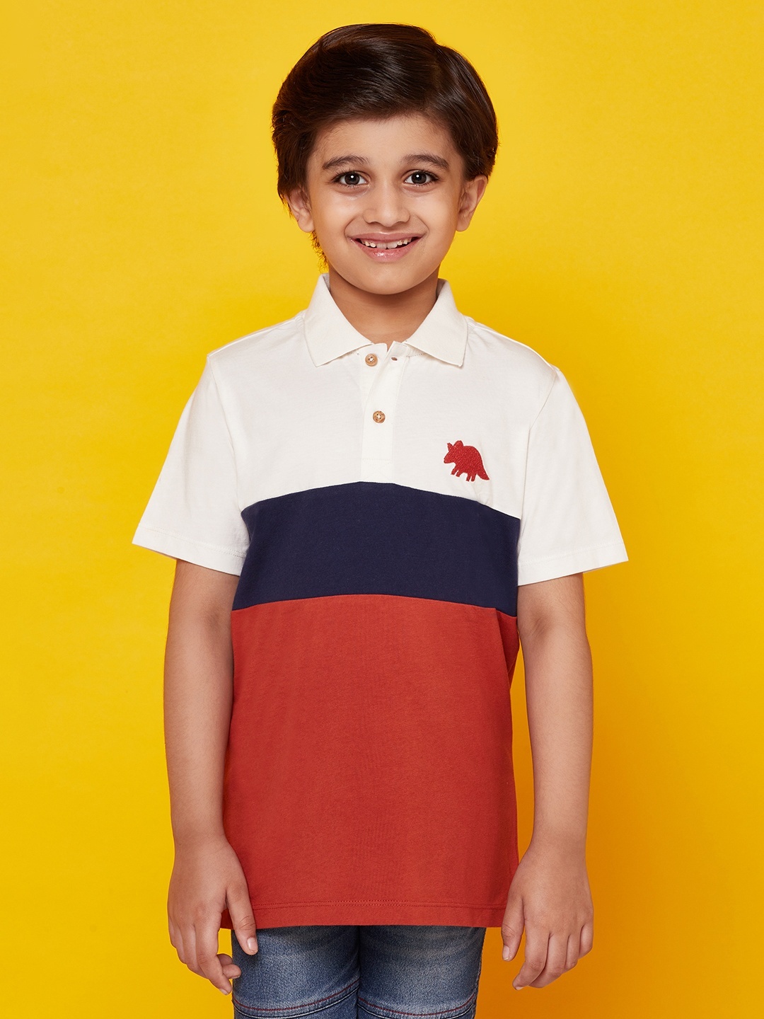 

SPUNKIES Boys Red Polo Collar Organic Cotton T-shirt