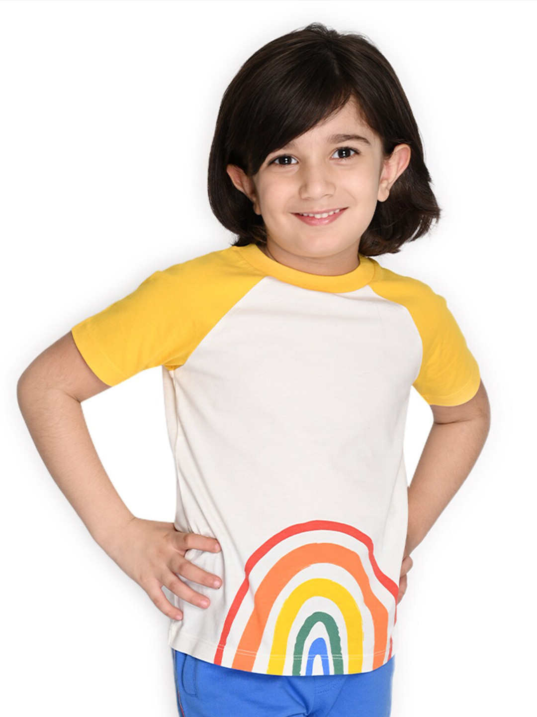 

SPUNKIES Boys White & Yellow Printed Organic Cotton T-shirt