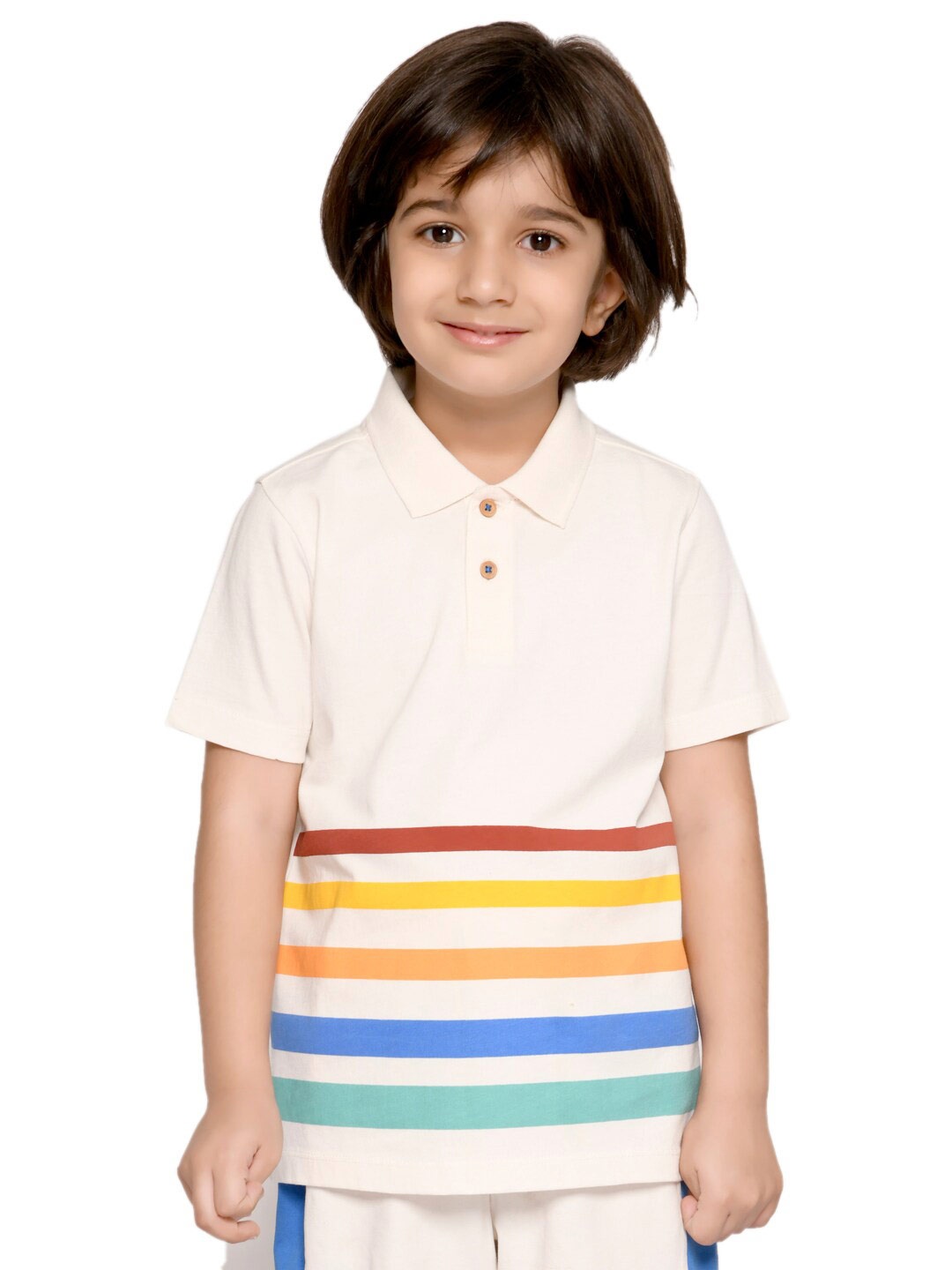 

SPUNKIES Boys White & Red Striped Polo Collar Organic Cotton T-shirt