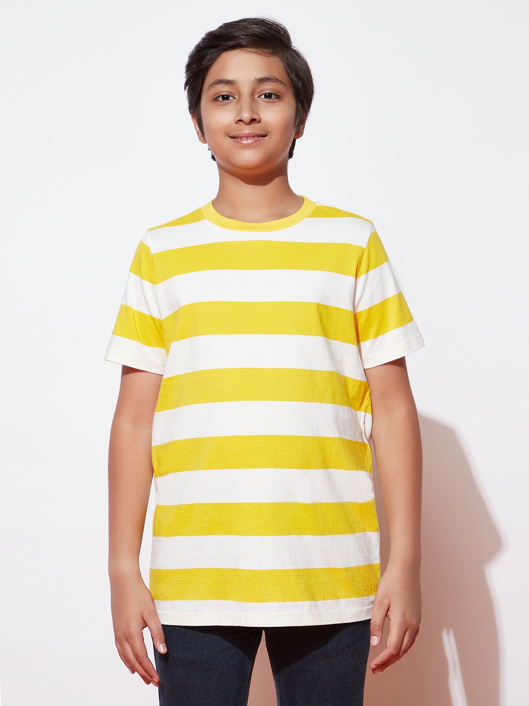 

SPUNKIES Boys Yellow & White Striped Organic Cotton T-shirt