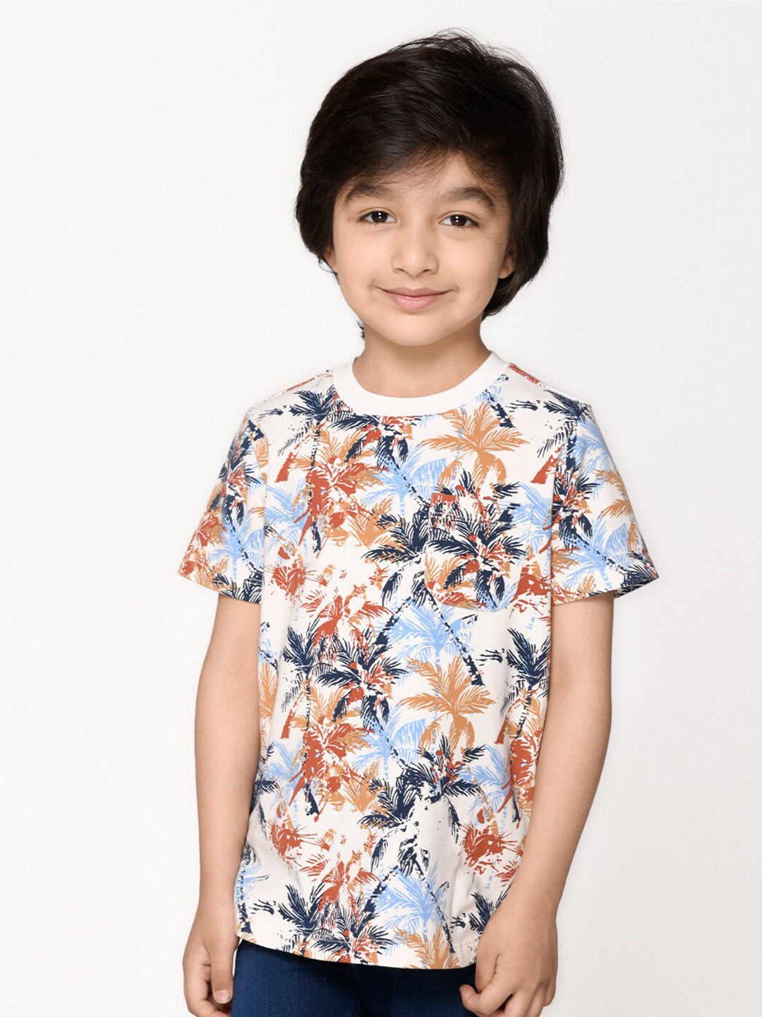 

SPUNKIES Boys Multicolored Floral Printed Organic Cotton T-shirt, Multi