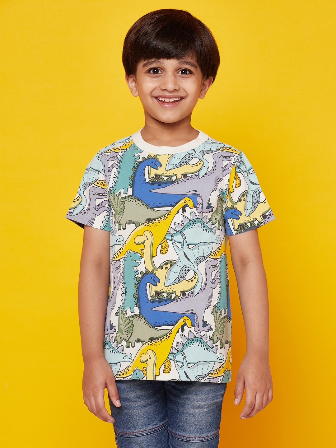 

SPUNKIES Boys White & Blue Printed Organic Cotton T-shirt
