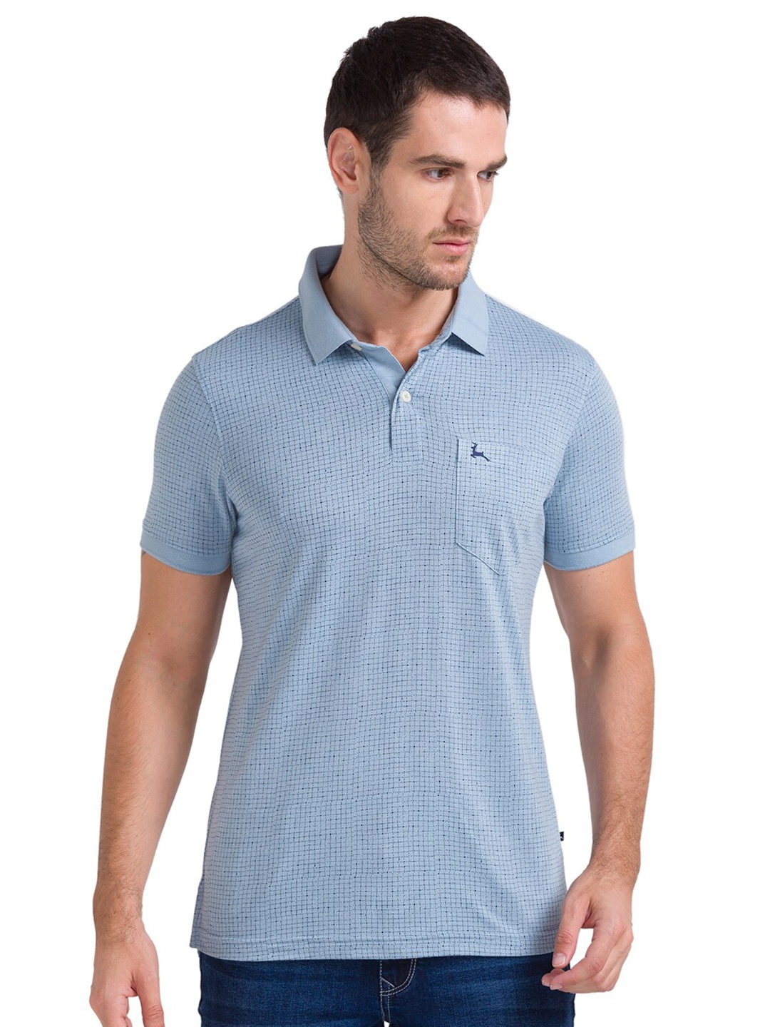 

Parx Men Blue Printed Polo Collar T-shirt