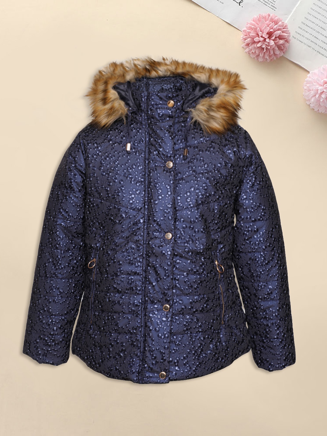 

LURE JUNIOR Girls Navy Blue Lightweight Longline Outdoor Puffer Jacket