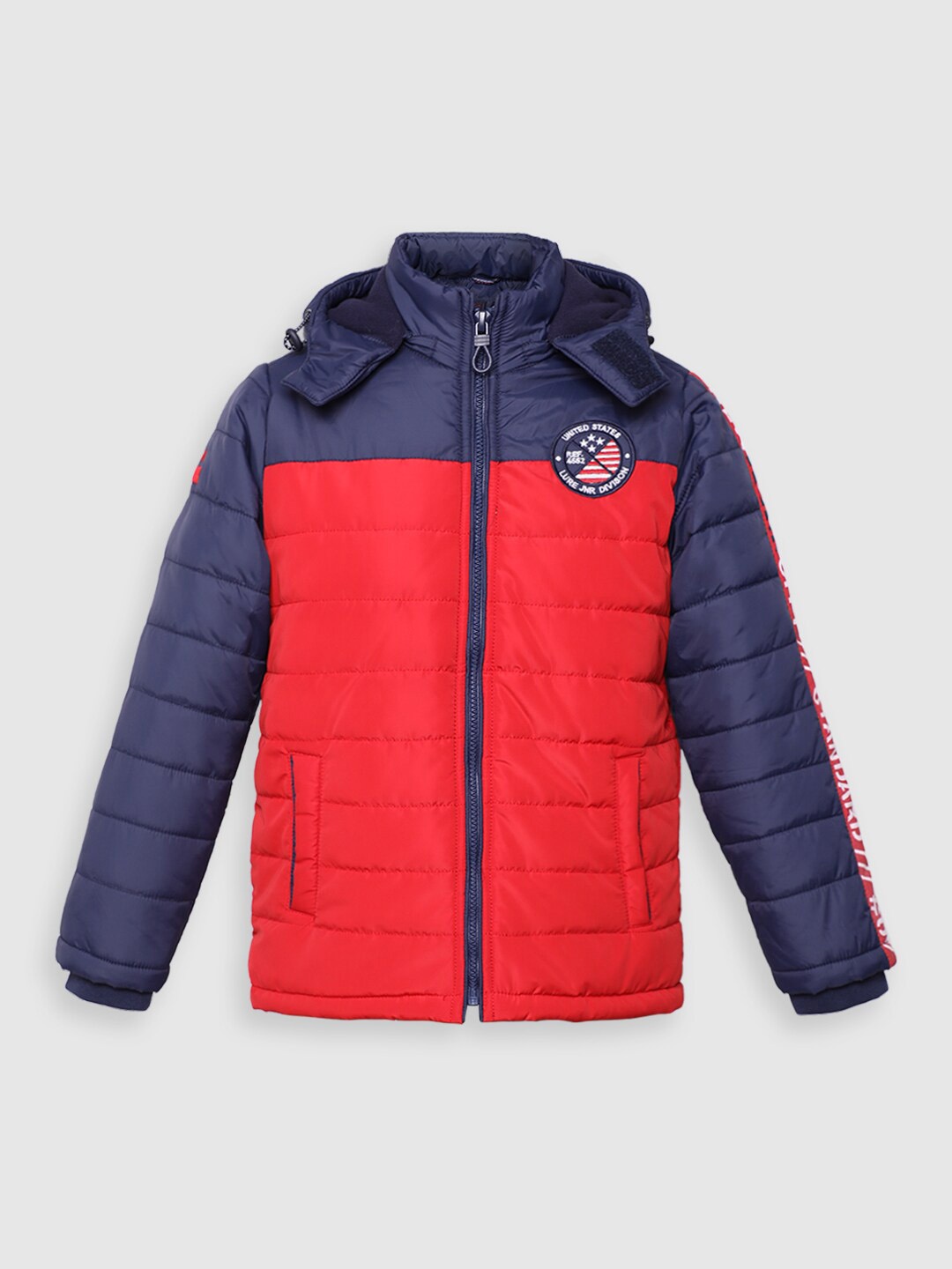 

LURE JUNIOR Boys Red Blue Colourblocked Lightweight Outdoor Puffer Jacket