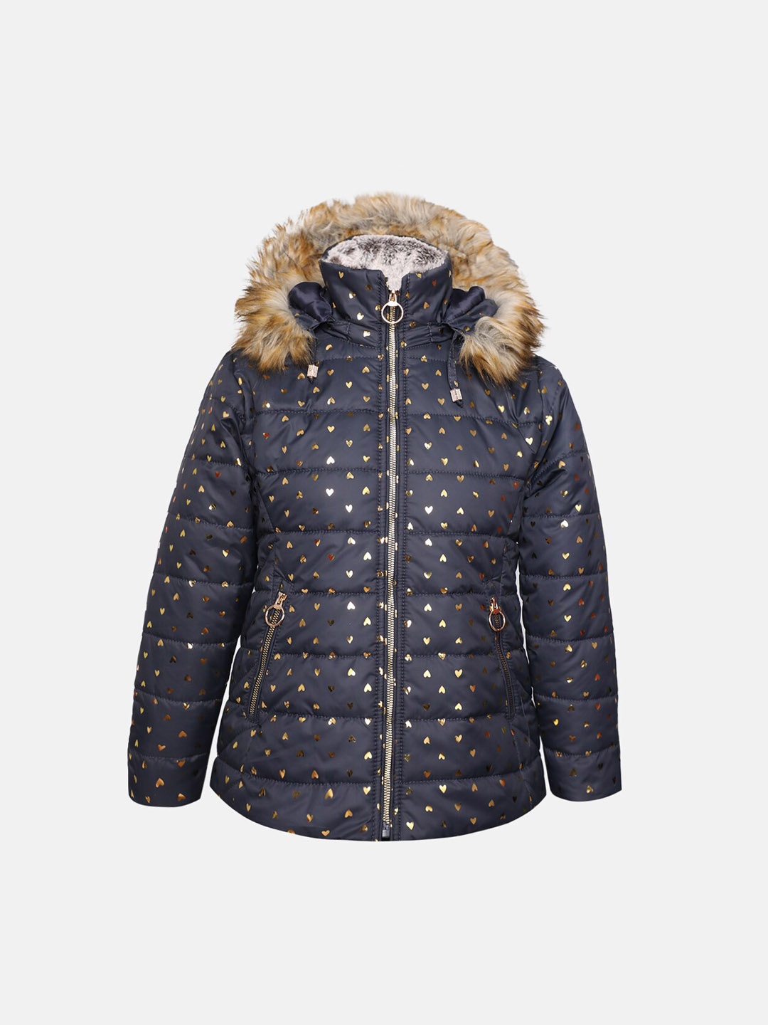 

LURE JUNIOR Girls Navy Blue Brown Lightweight Outdoor Puffer Jacket