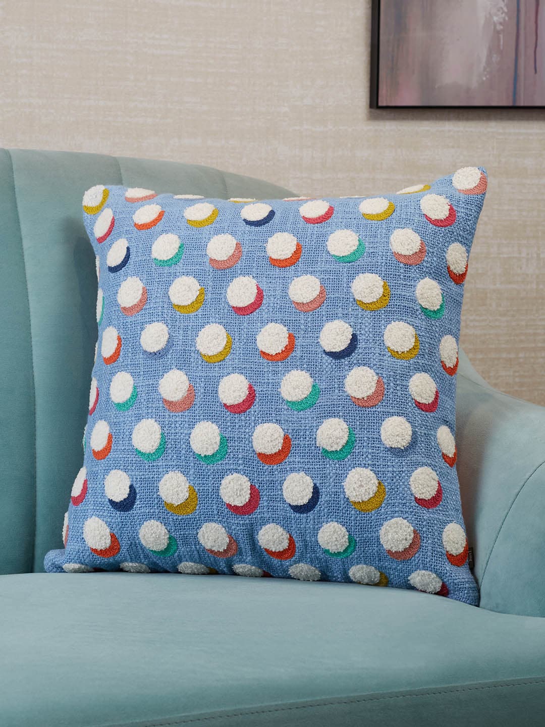 

HomeTown Blue & White Geometric Embroidered Square Cushion Covers