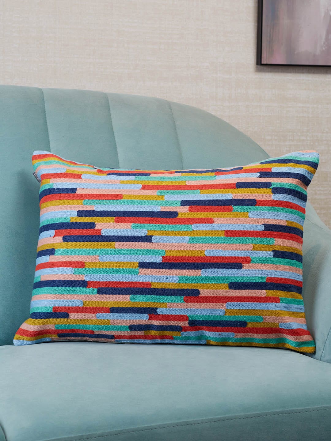 

HomeTown Red & Blue Geometric Rectangle Cushion Cover