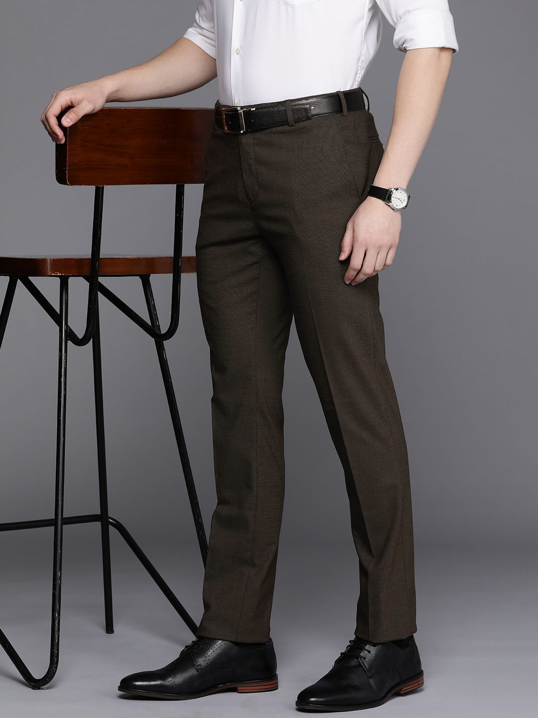 

Raymond Men Textured Slim Fit Formal Trousers, Brown
