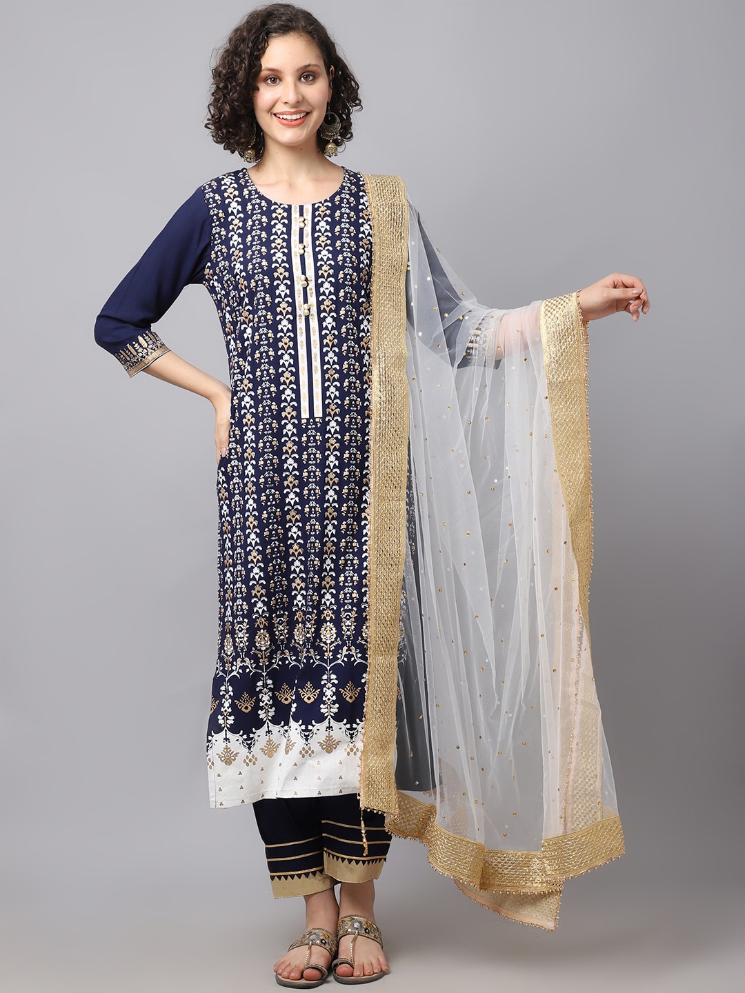 

Tulsattva Women Blue Ethnic Motifs Printed Kurta with Trousers & With Dupatta