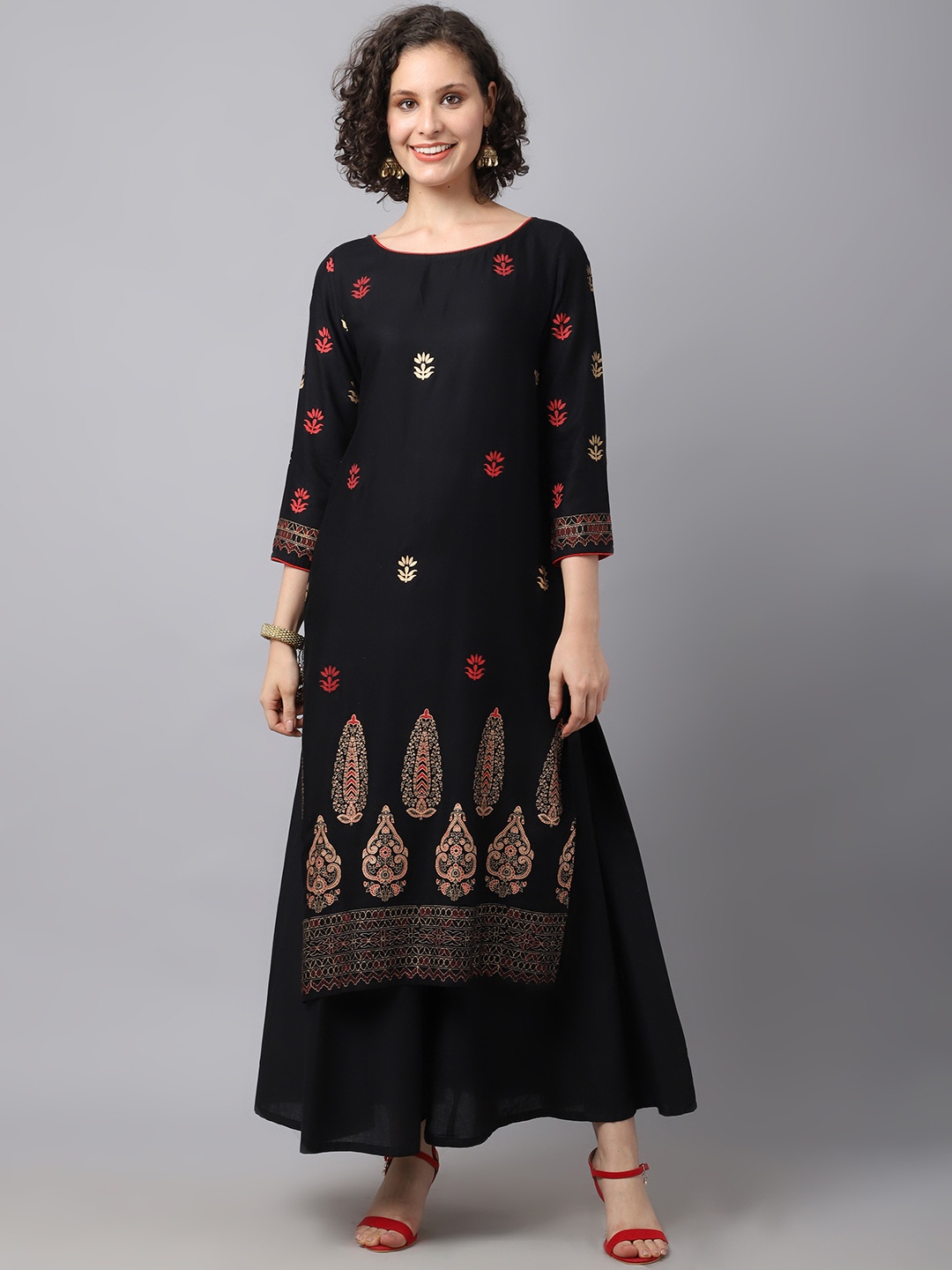 

Tulsattva Women Black Ethnic Motifs Printed Kurta