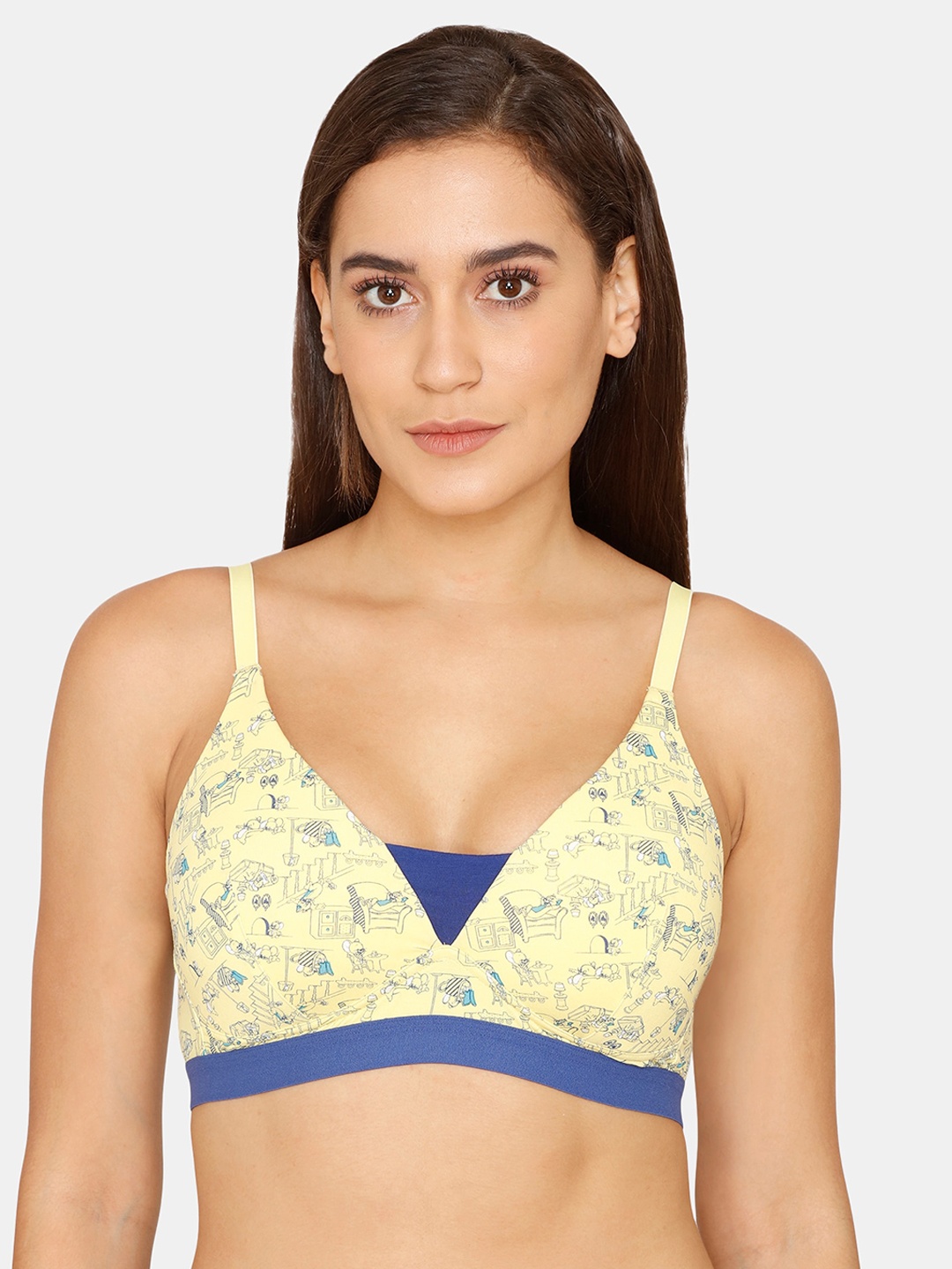 

Zivame Women Yellow & Blue Geometric Bra Lightly Padded