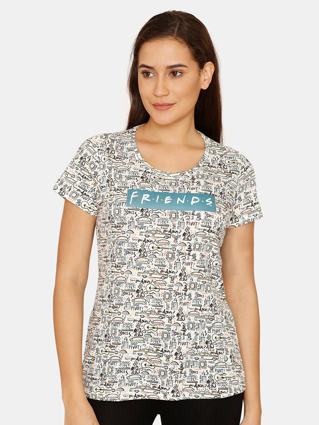 

Zivame White Friends Printed Pure Cotton Top