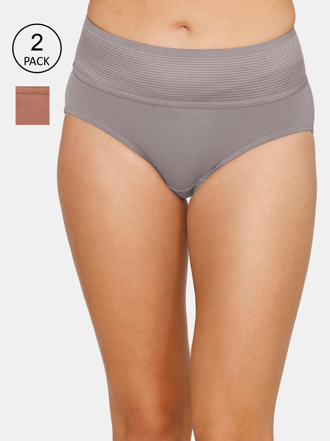 

Zivame Women Pack Of 2 Grey And Brown Hipster Briefs
