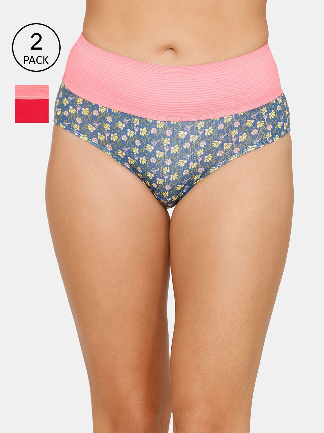 

Zivame Women Pack Of 2 Pink &Grey Printed Hipster Briefs