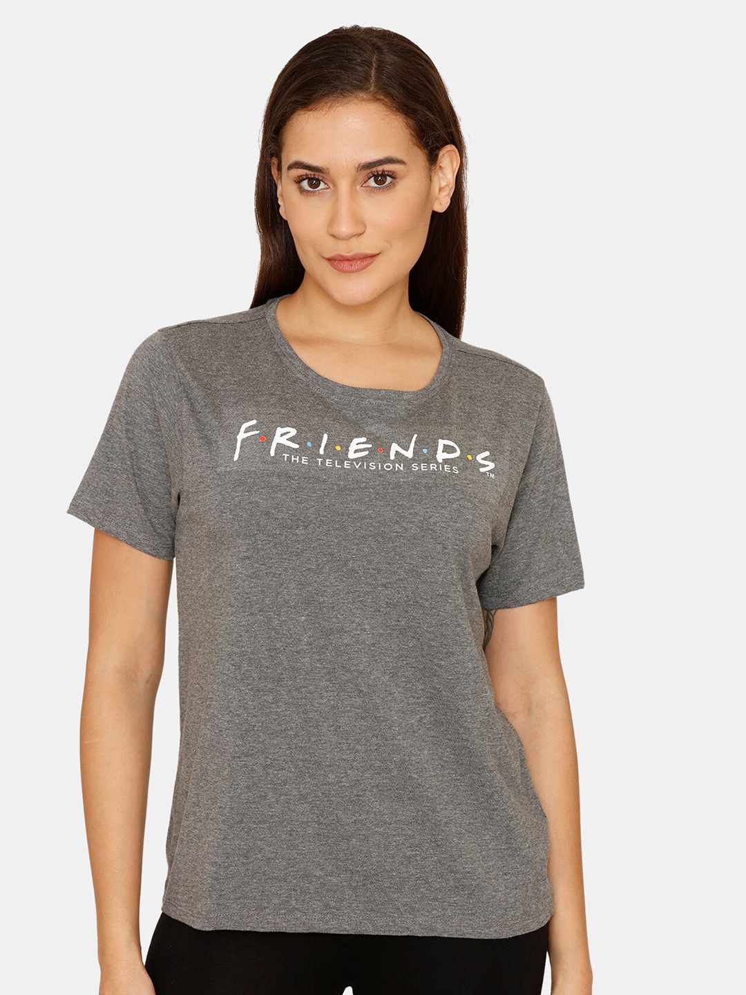 

Zivame Women Grey Typography Printed T-shirt