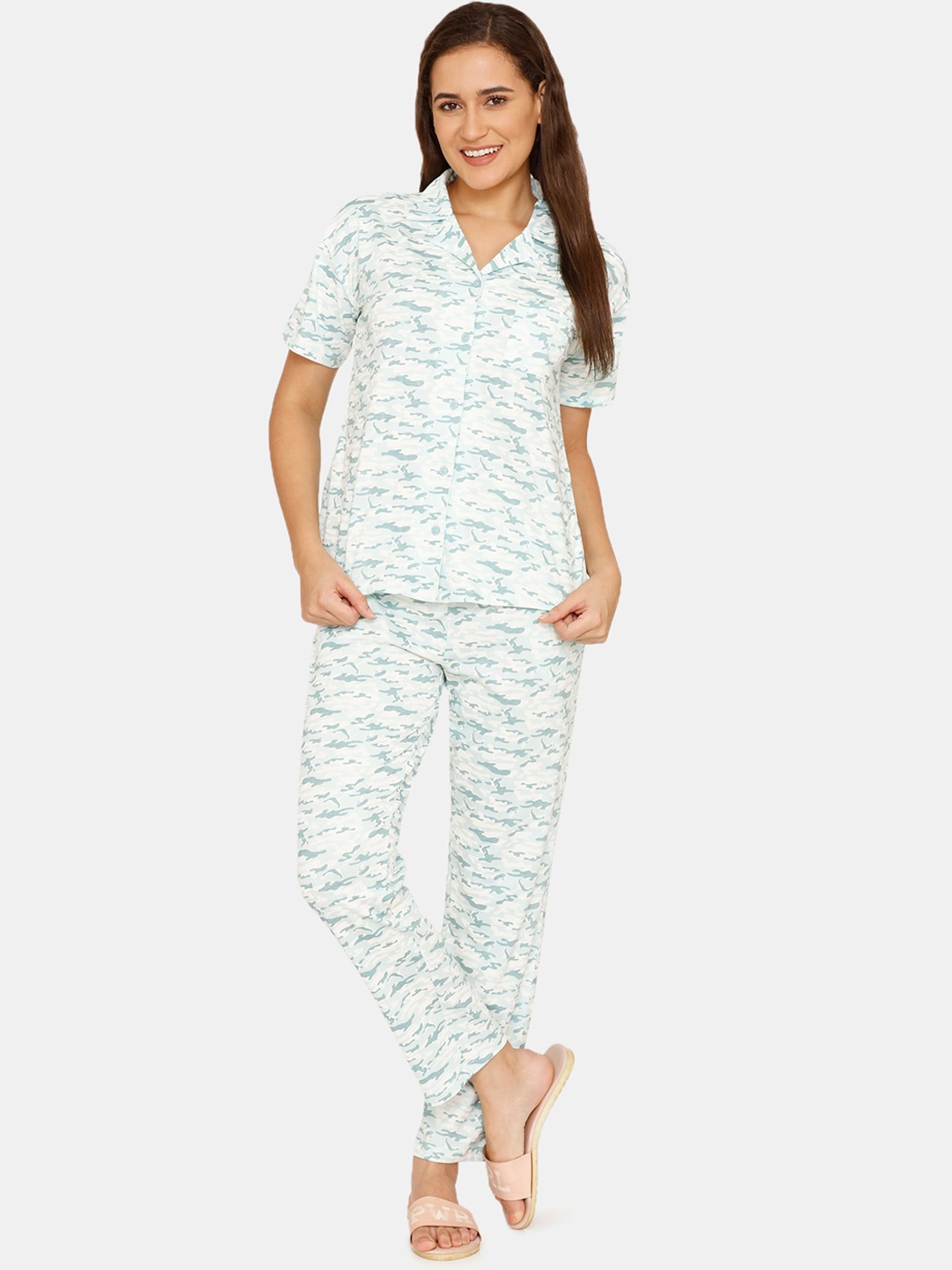 

Zivame Women Blue & White Printed Cotton Night Suit-ZI62A2FASH0BLUE-Blue