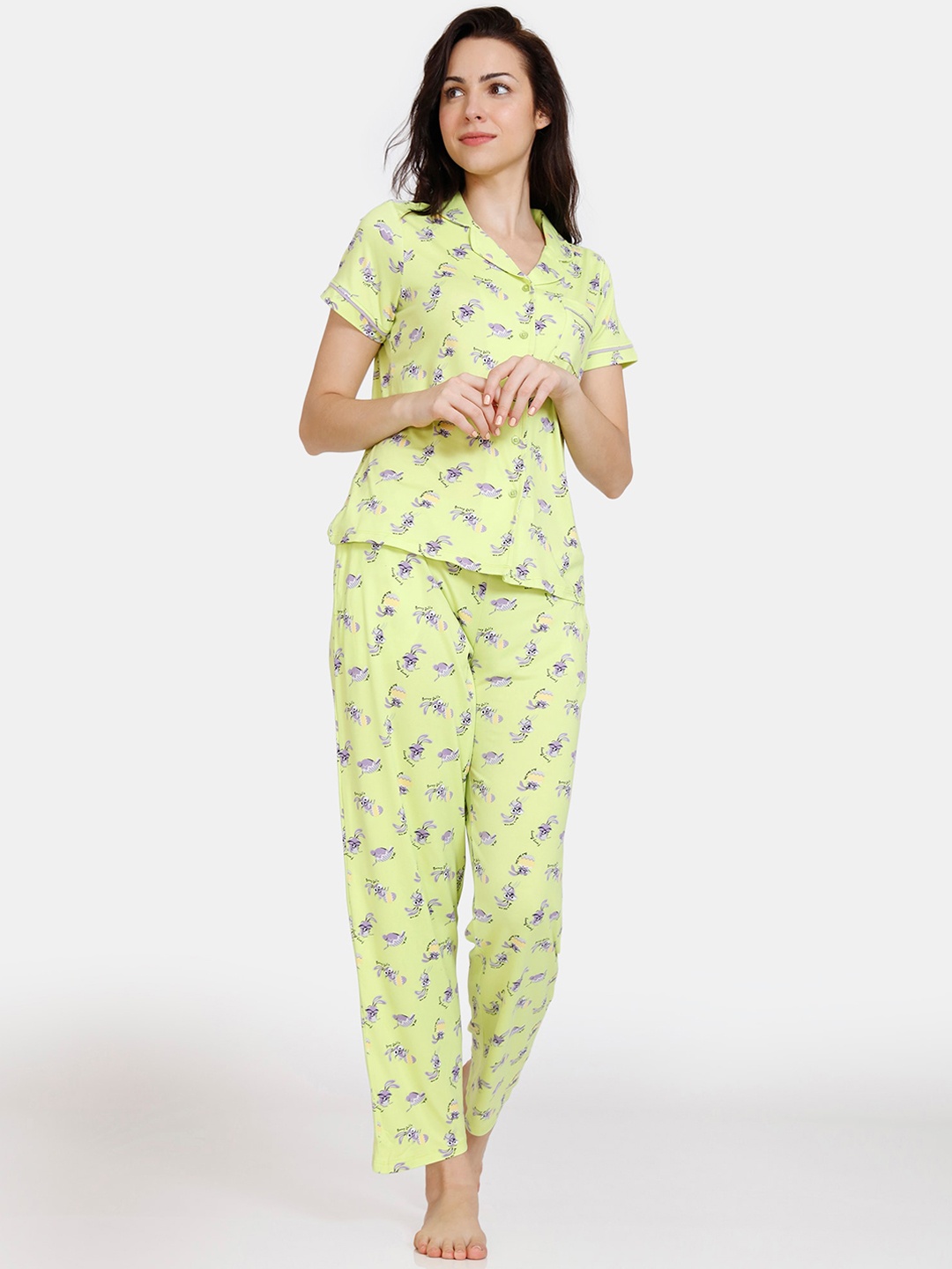 

Zivame Women Lime Green Printed Night suit