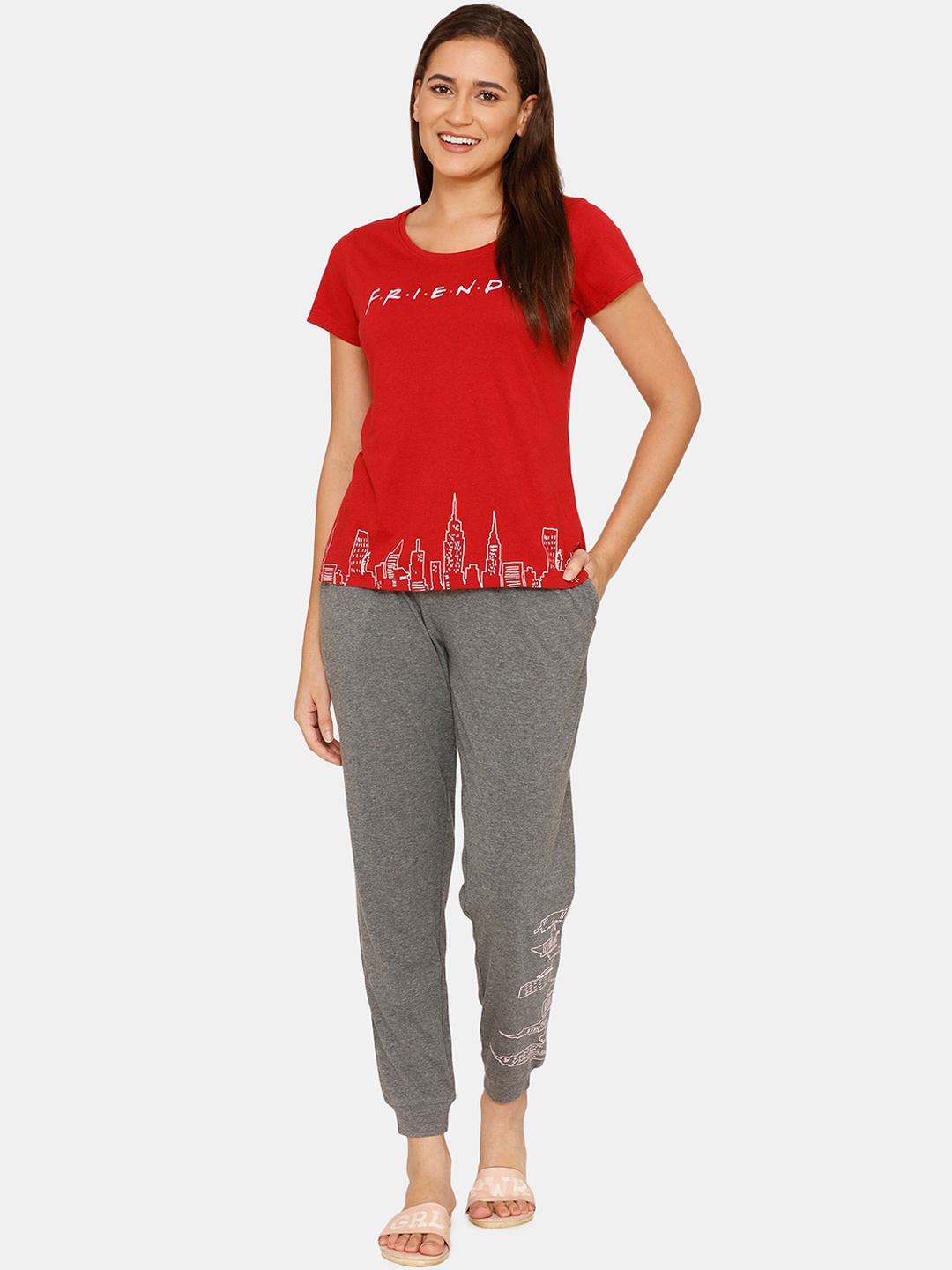 

Zivame Women Grey & Red Night suit