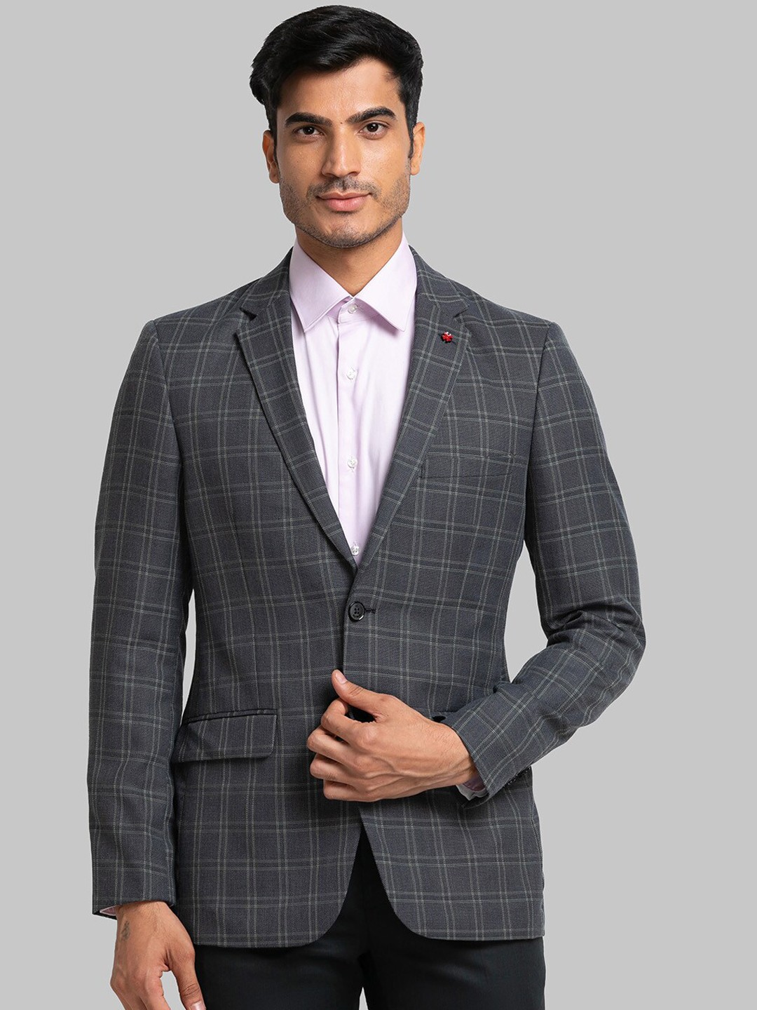 

Raymond Men Grey Checked Single-Breasted Formal Blazer