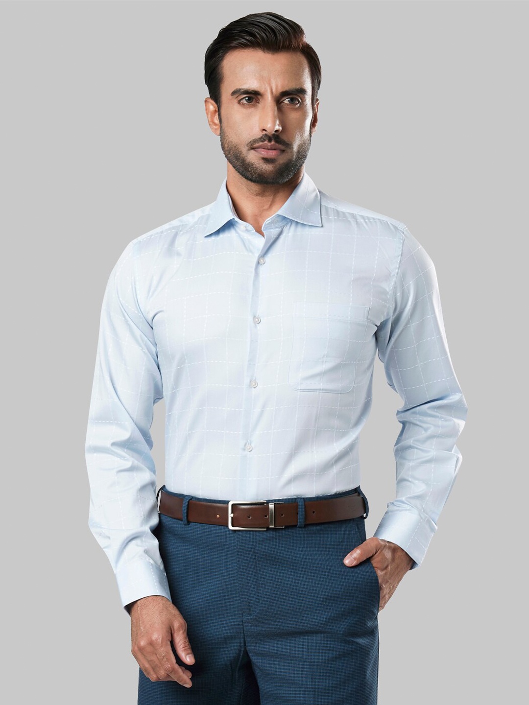 

Raymond Men Blue Checked Casual Shirt