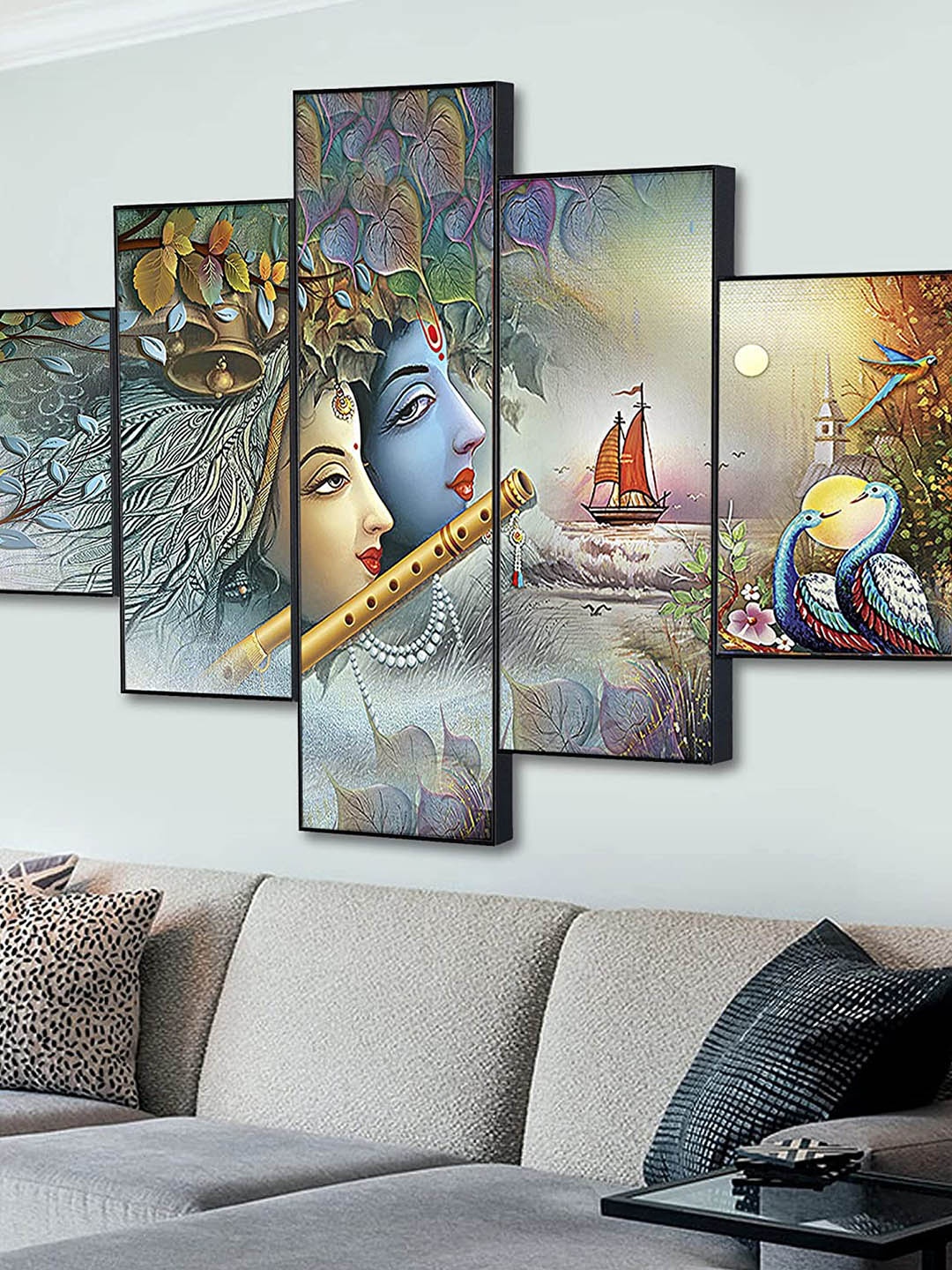 

Perpetual Set Of 5 Radha Krishna Painting Wall Art, Multi