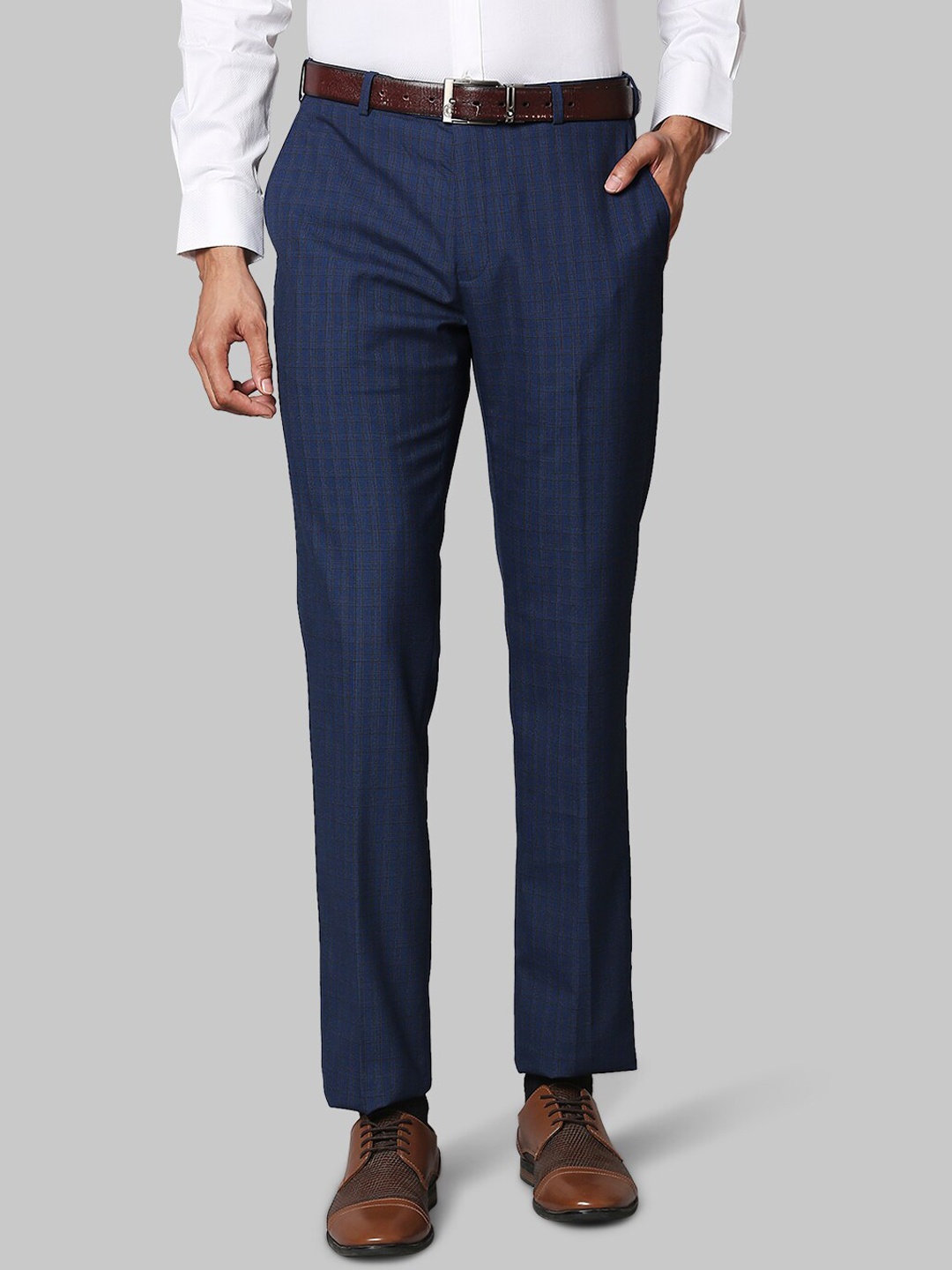 

Raymond Navy Blue Checked Formal Trouser