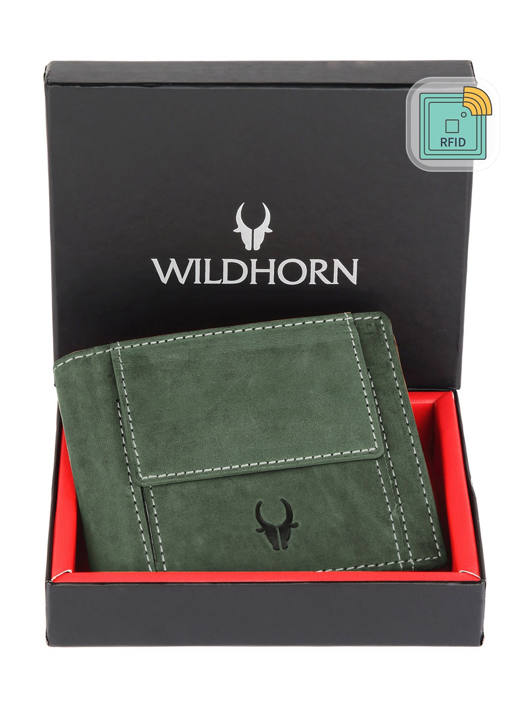 

WildHorn Men Green Leather Two Fold Wallet