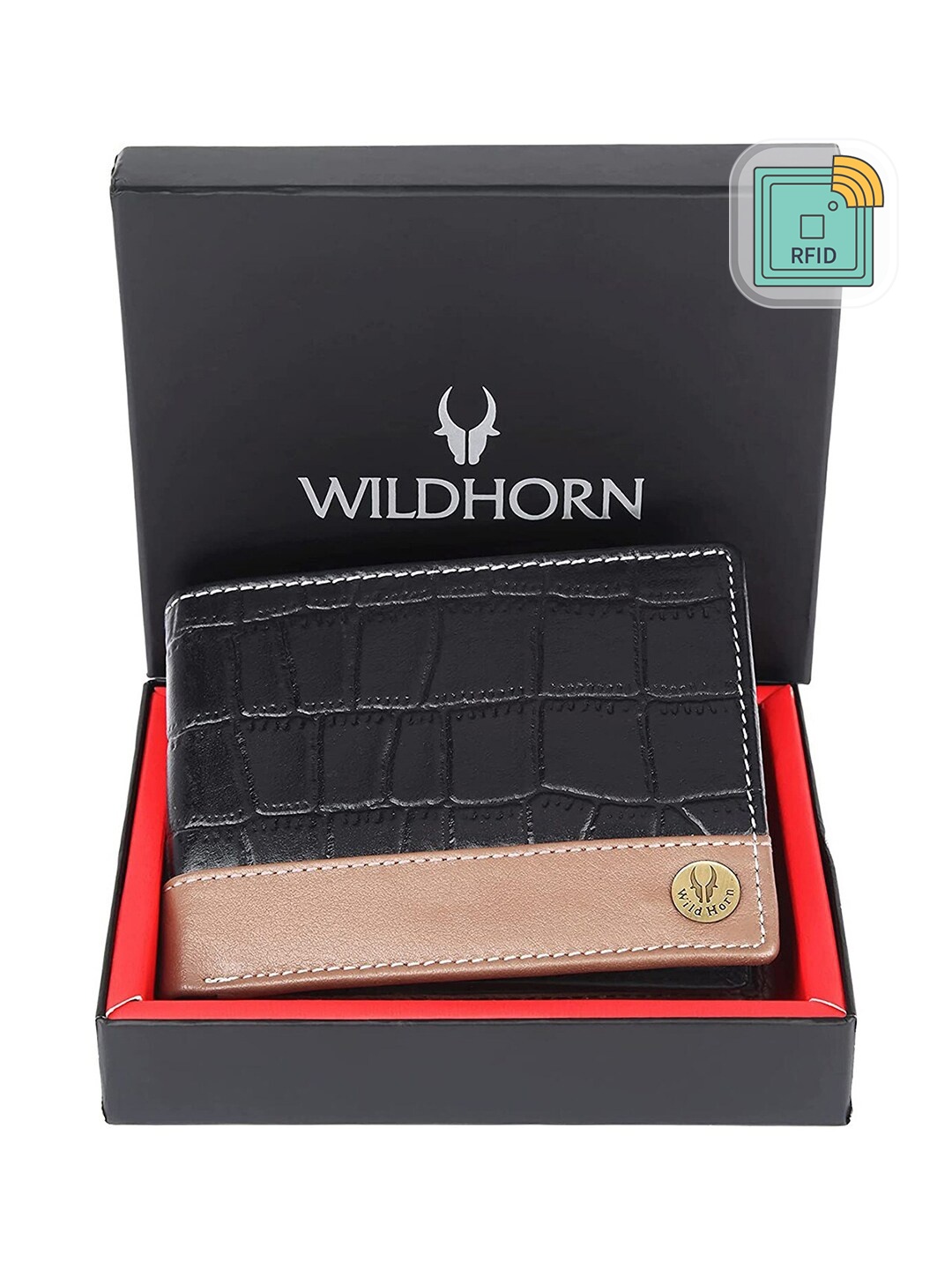 

WildHorn Men Black & Tan Textured Leather Two Fold Wallet