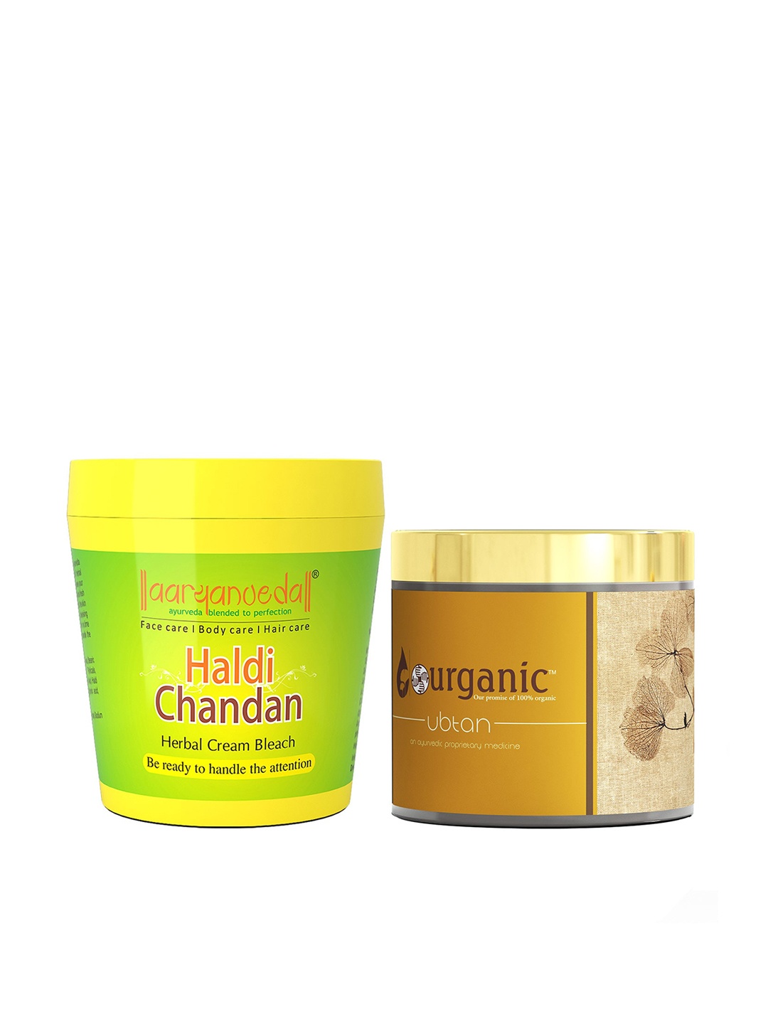 

Aryanveda Haldi Chandan Bleach Cream 250g with Ubtan Face Mask For Dirt Removal 100g, Green
