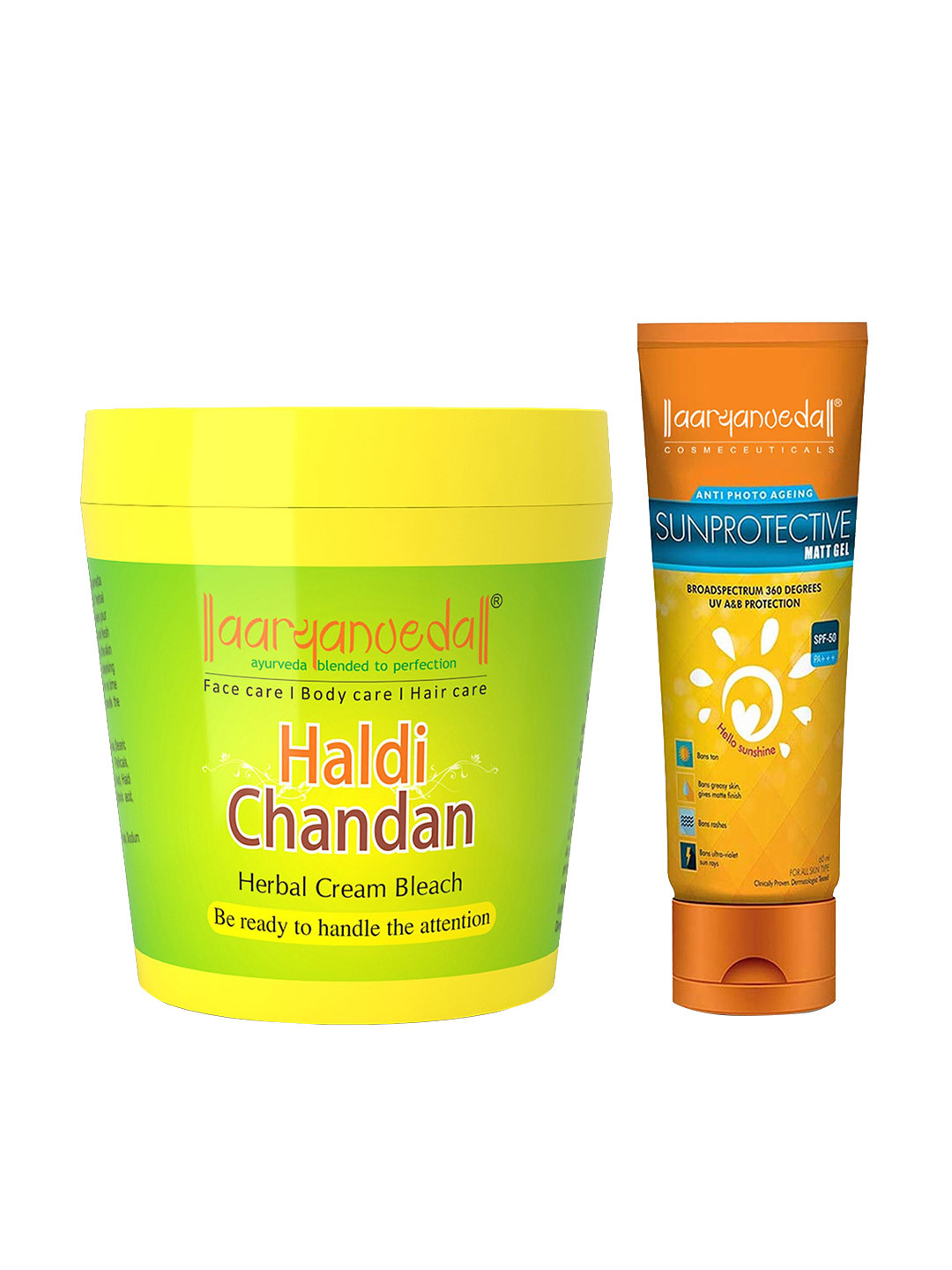 

Aryanveda Set of Haldi Chandan Bleach Cream & Sunscreen Lotion SPF 50 - 310 g, Orange