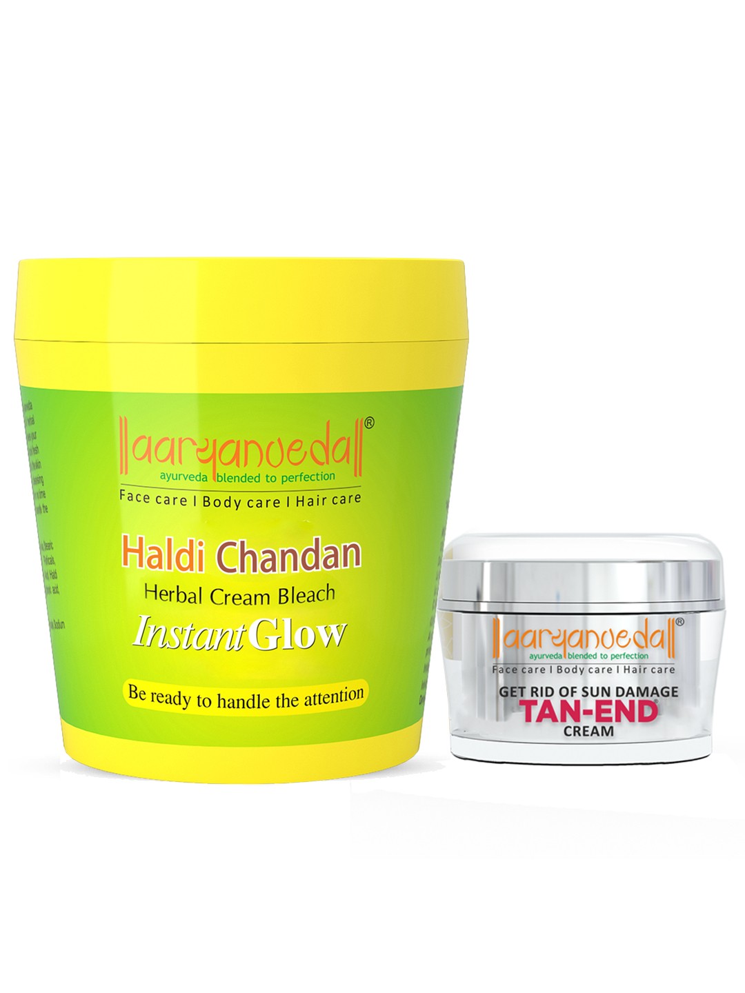 

Aryanveda Haldi Chandan Bleach Cream 250g with Tanend Advance Tan Remover Face Cream 50g, Green