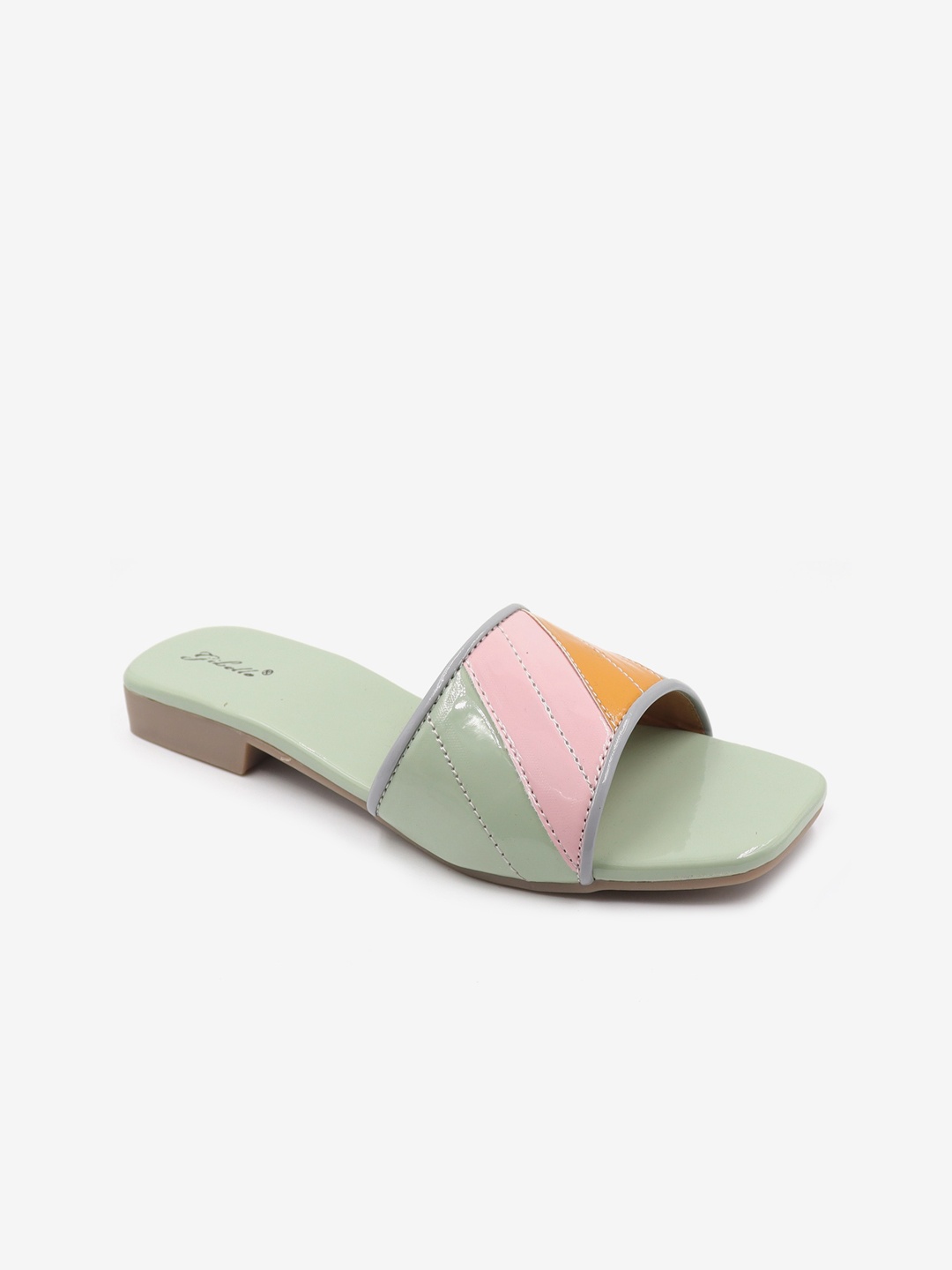 

Gibelle Women Green & Pink Embellished Open Toe Flats