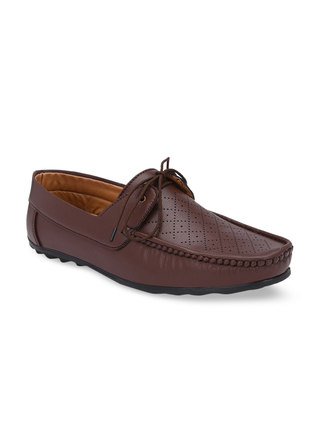 

Azzaro Black Men Brown Perforations Loafers