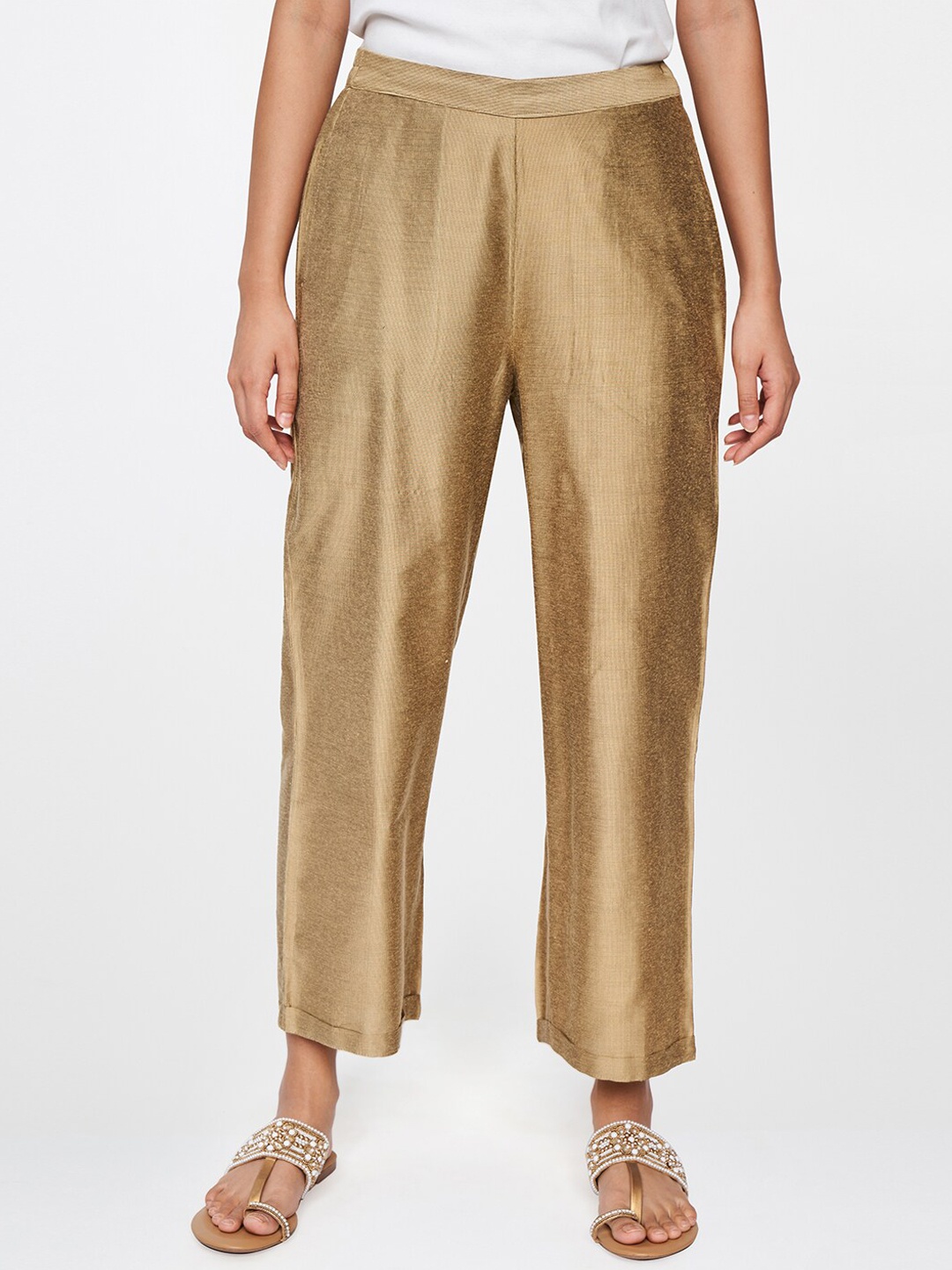 

Global Desi Women Beige Textured Trousers