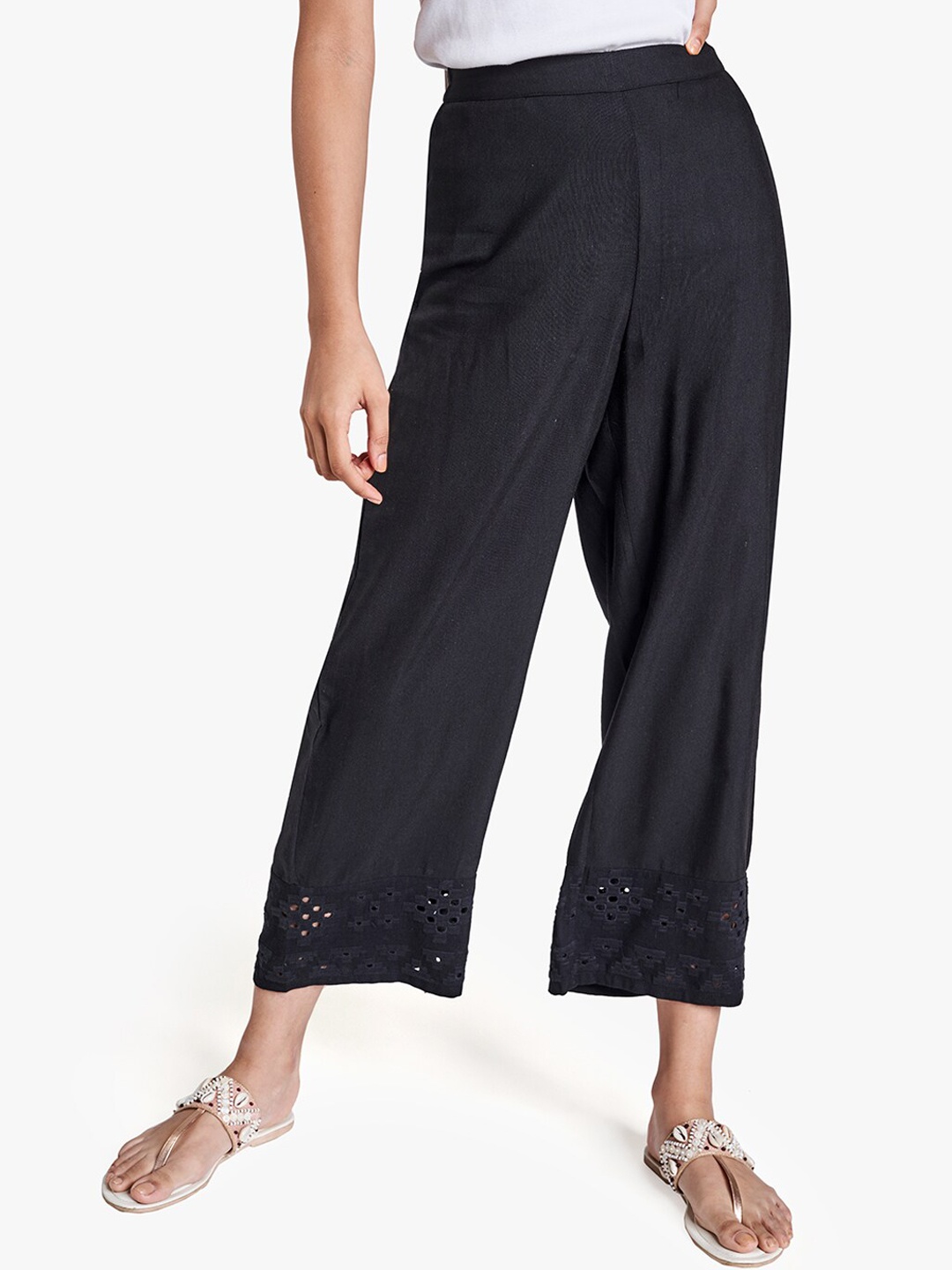 

Global Desi Women Black Straight Fit Parallel Trousers