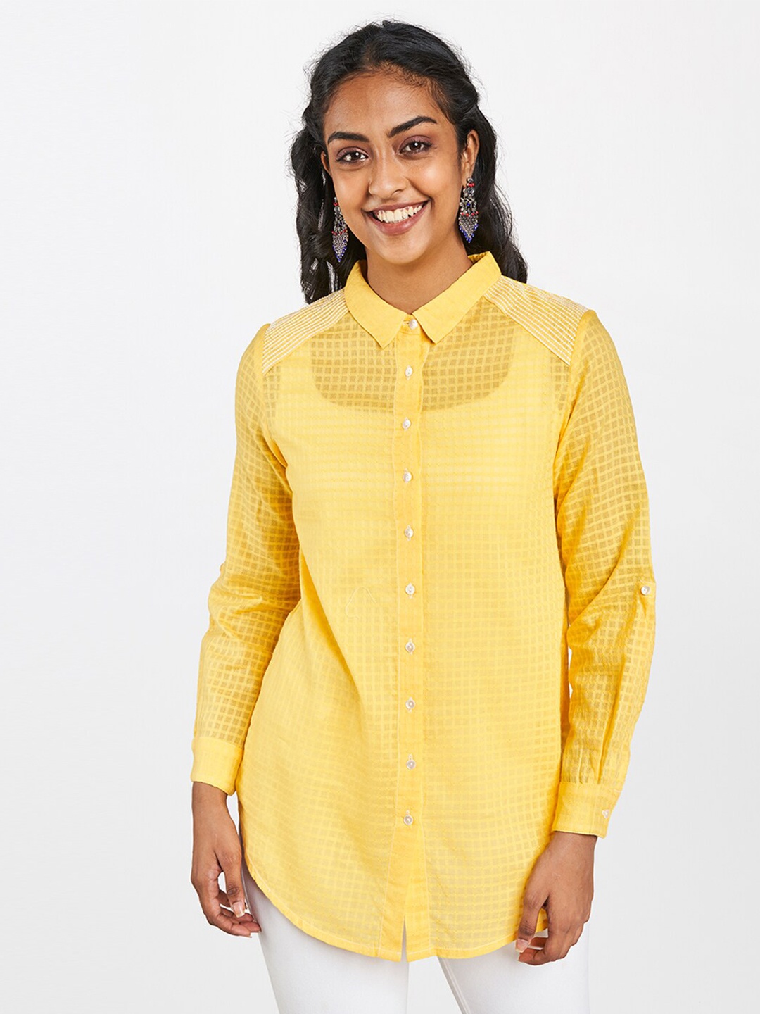 

Global Desi Yellow Shirt Style Top