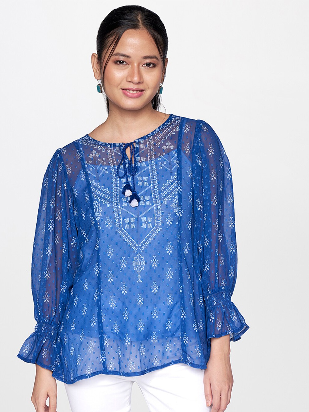 

Global Desi Blue Print Top