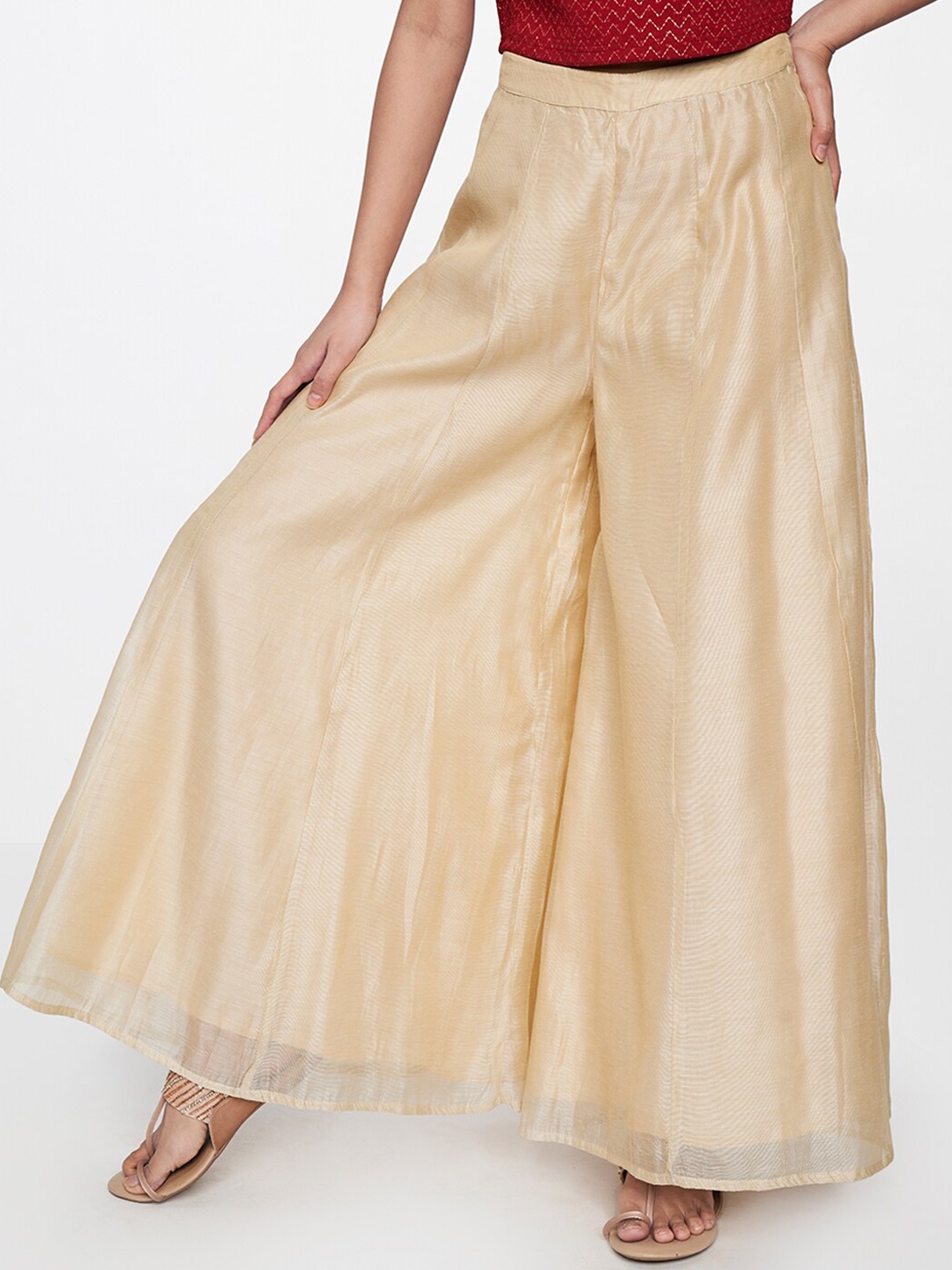 

Global Desi Women Beige Flared Pleated Jodhpuris Trousers
