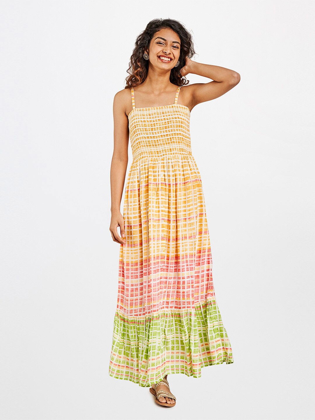 

Global Desi Yellow & Red Printed Maxi Dress