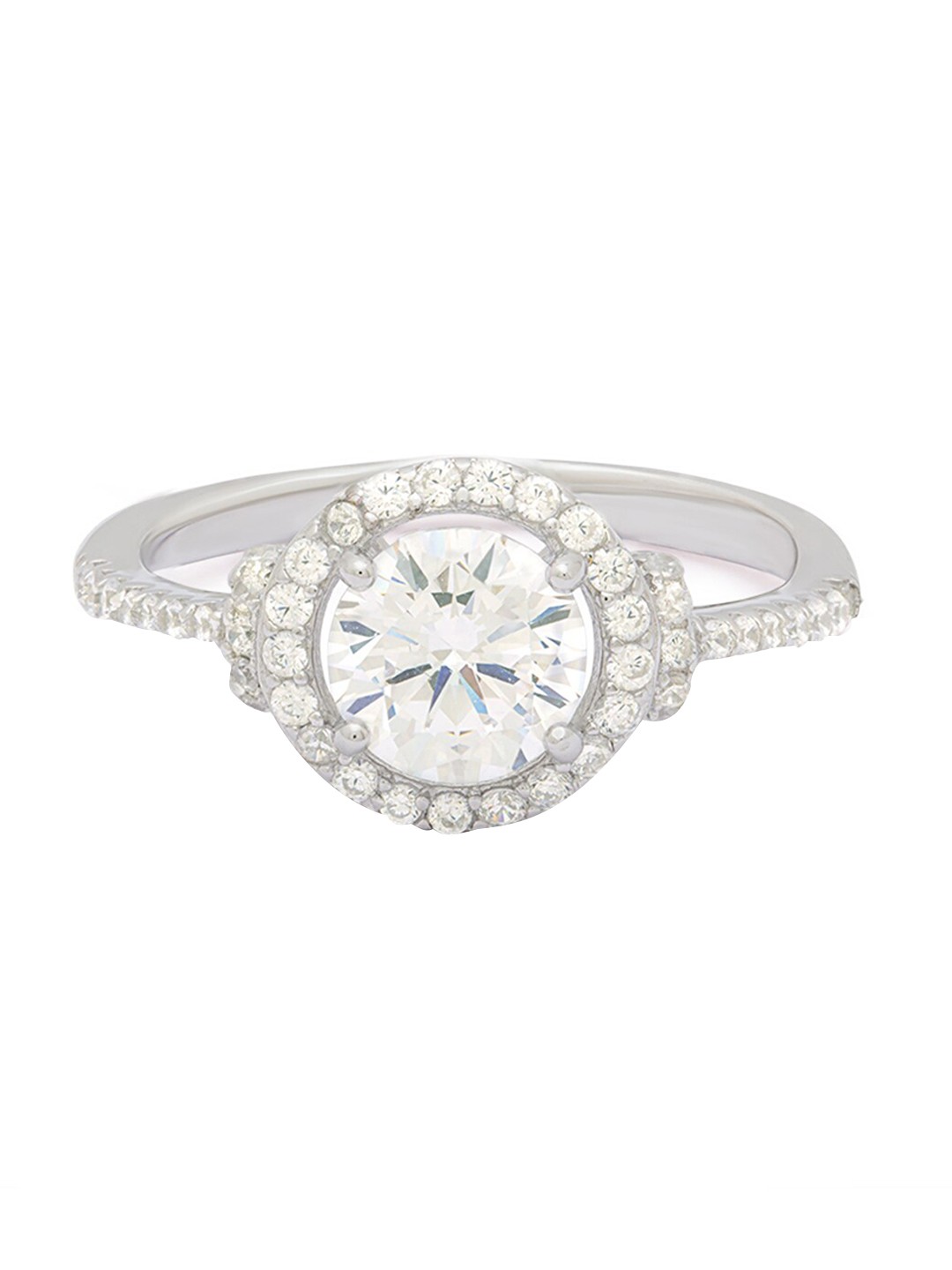 

ANAYRA Silver-Toned & White AD-Studded Finger Ring