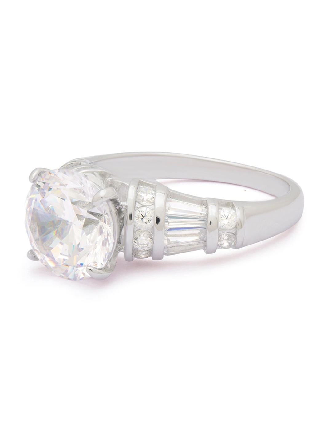 

ANAYRA Silver-Toned & White AD-Studded Finger Ring