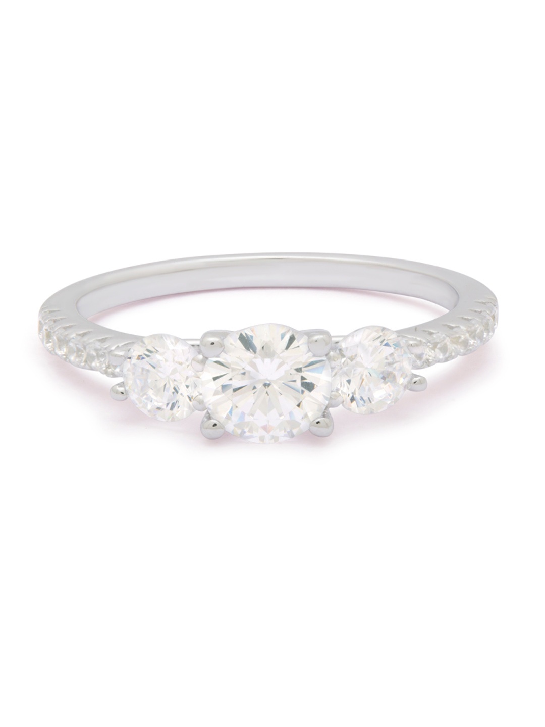 

ANAYRA Silver-Toned & White AD-Studded Finger Ring