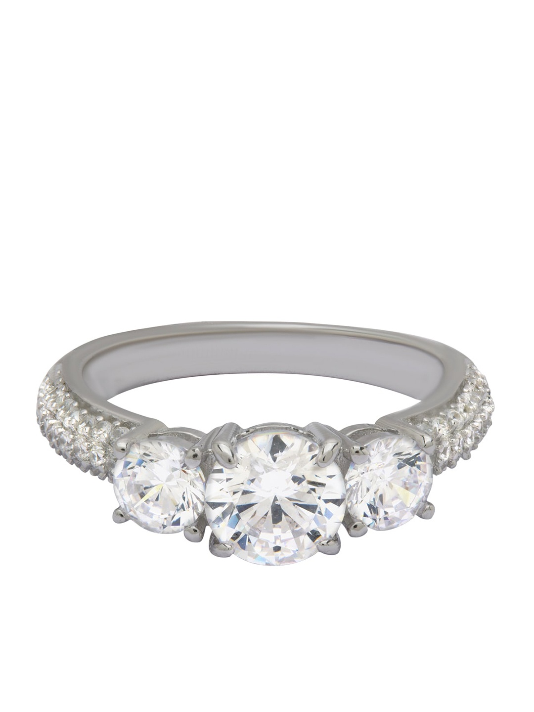 

ANAYRA Silver-Toned & White AD-Studded Finger Ring