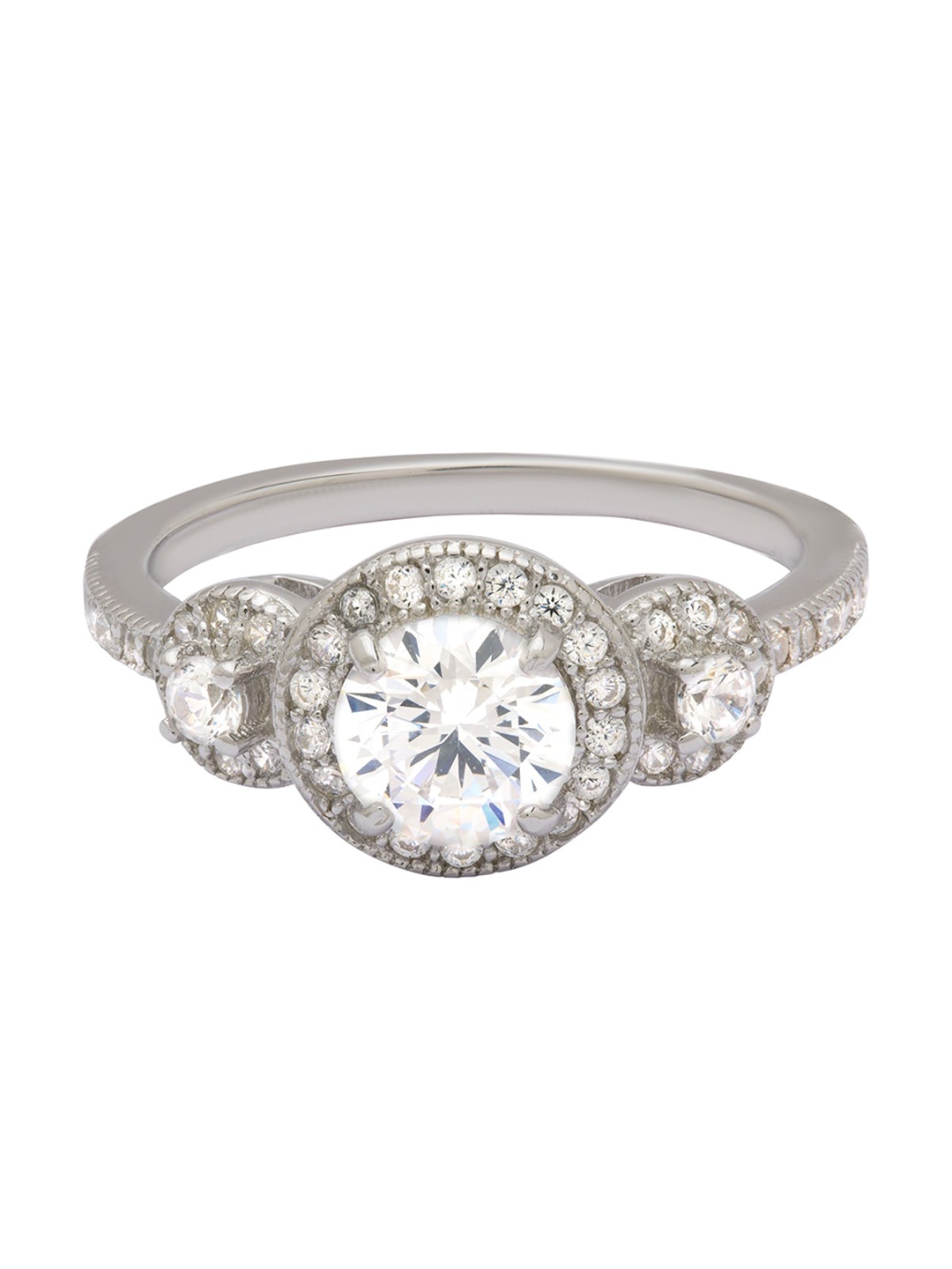 

ANAYRA 925 Sterling Silver Silver-Toned White CZ-Studded Finger Ring