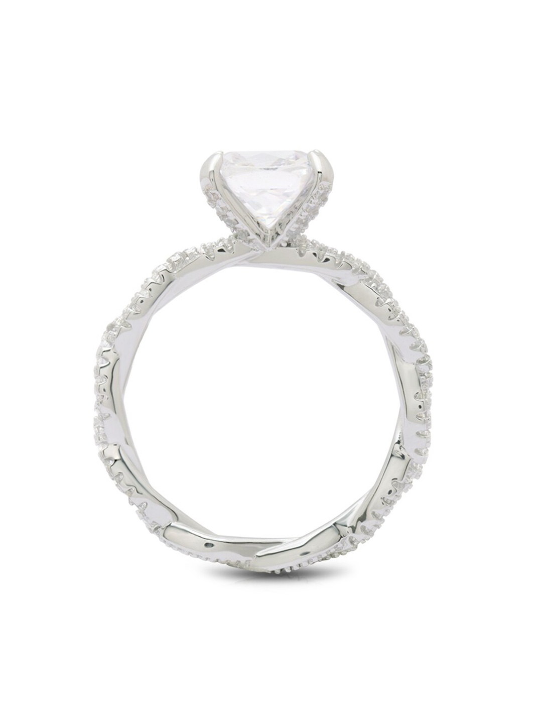 

ANAYRA Silver-Toned & White AD-Studded American Diamond Finger Ring