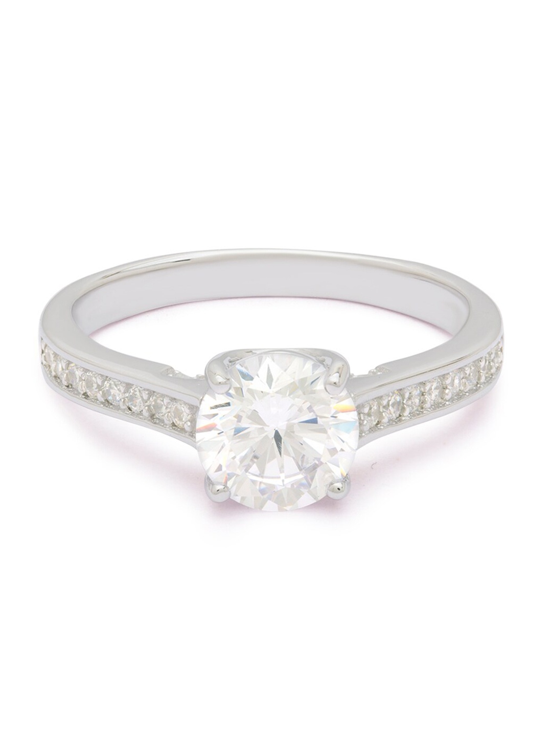 

ANAYRA Silver-Toned & White AD-Studded Finger Ring